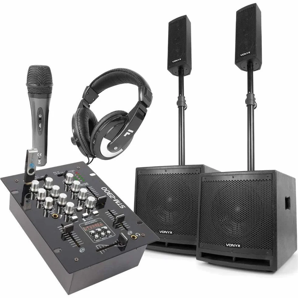 VONYX Kit Sono DJ 2.2 avec Table de Mixage et Accessoires DJ