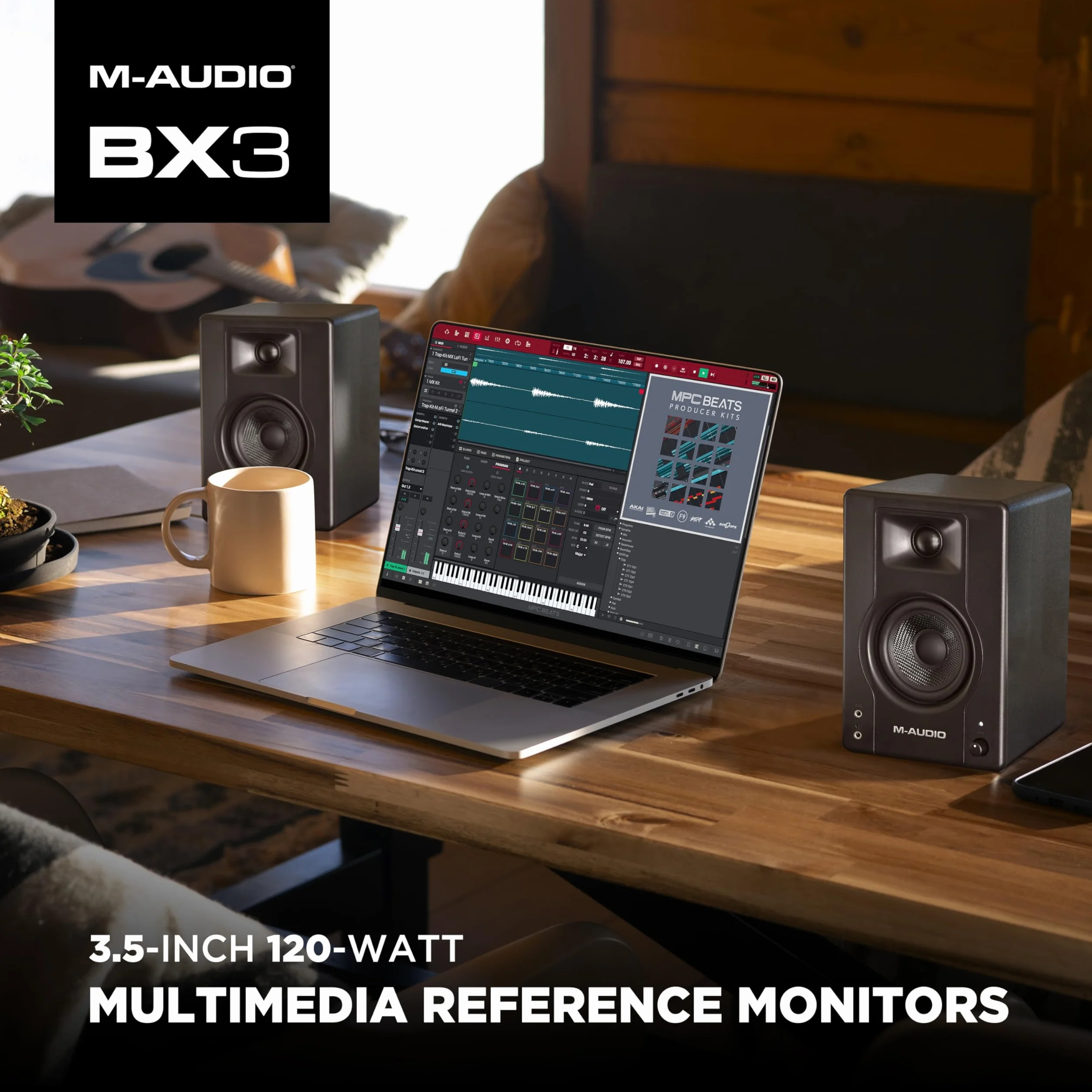 M-AUDIO BX3 Paire de Moniteurs de Studio 3.5 Pouces Enceintes PC HD avec Logiciel de Production Musicale