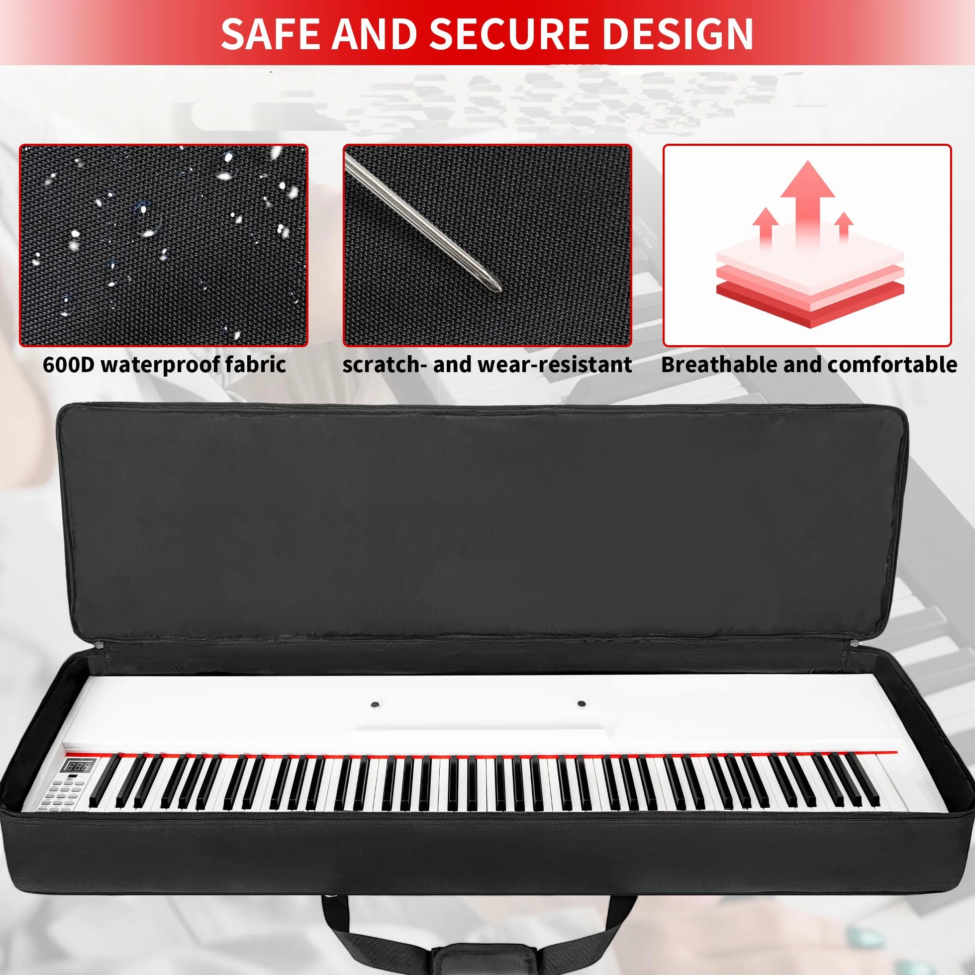 AKOZLIN Étui pour Clavier de Piano électrique 49/61/76/88 Touches Tissu Oxford 600D
