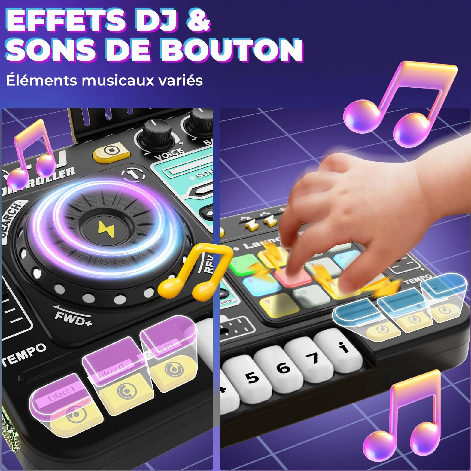 Table de mixage DJ pour enfants 3-10 ans avec microphone, 100 effets sonores, batterie, cadeau débutant garçon fille