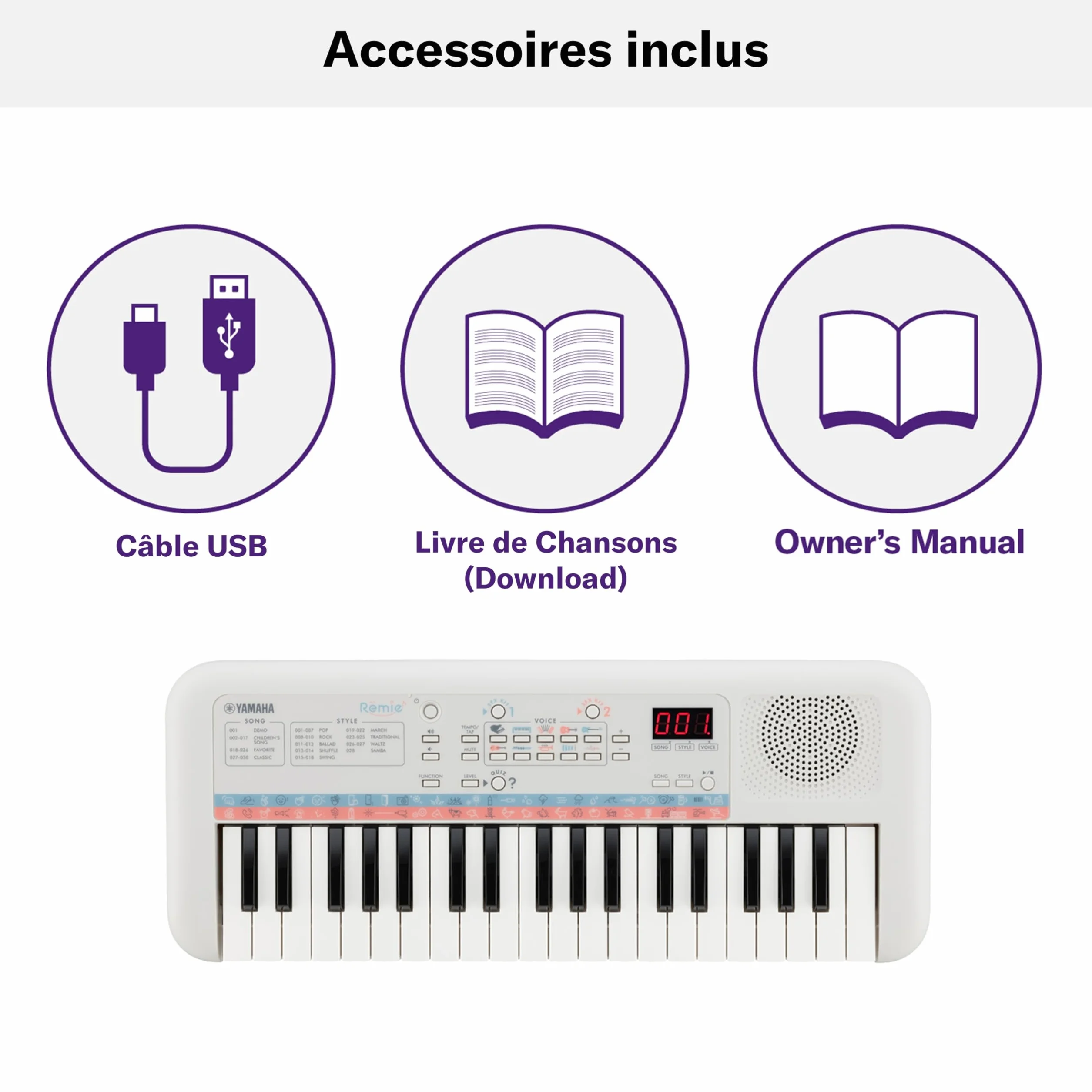 Yamaha PSS-E30 Clavier Mini Touches d'initiation portable pour enfants avec sonorités intégrées Blanc