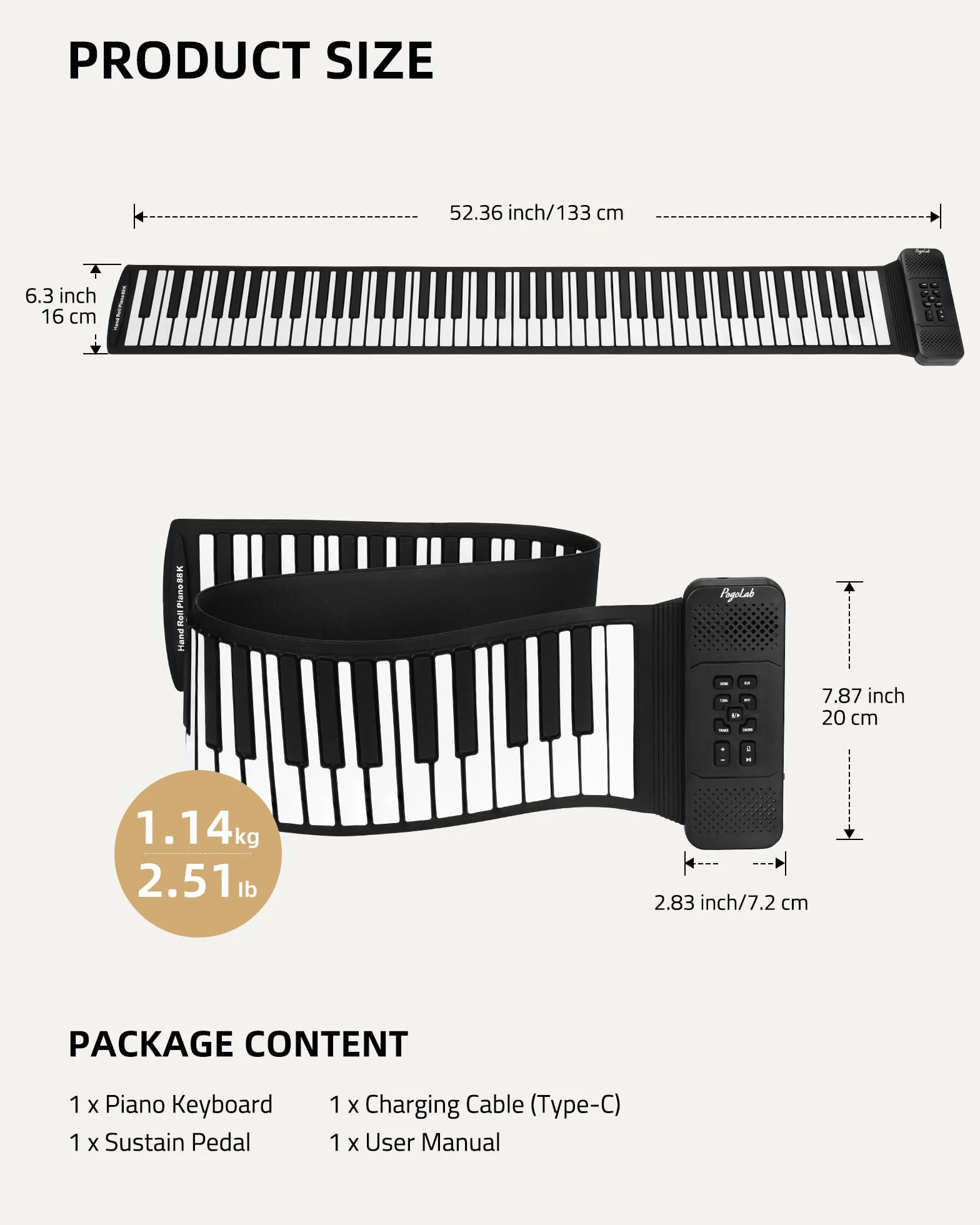 POGOLAB Clavier Piano 88 Touches Enroulable - Portable avec Bluetooth, 128 Tonalités, 128 Rythmes, Pédale