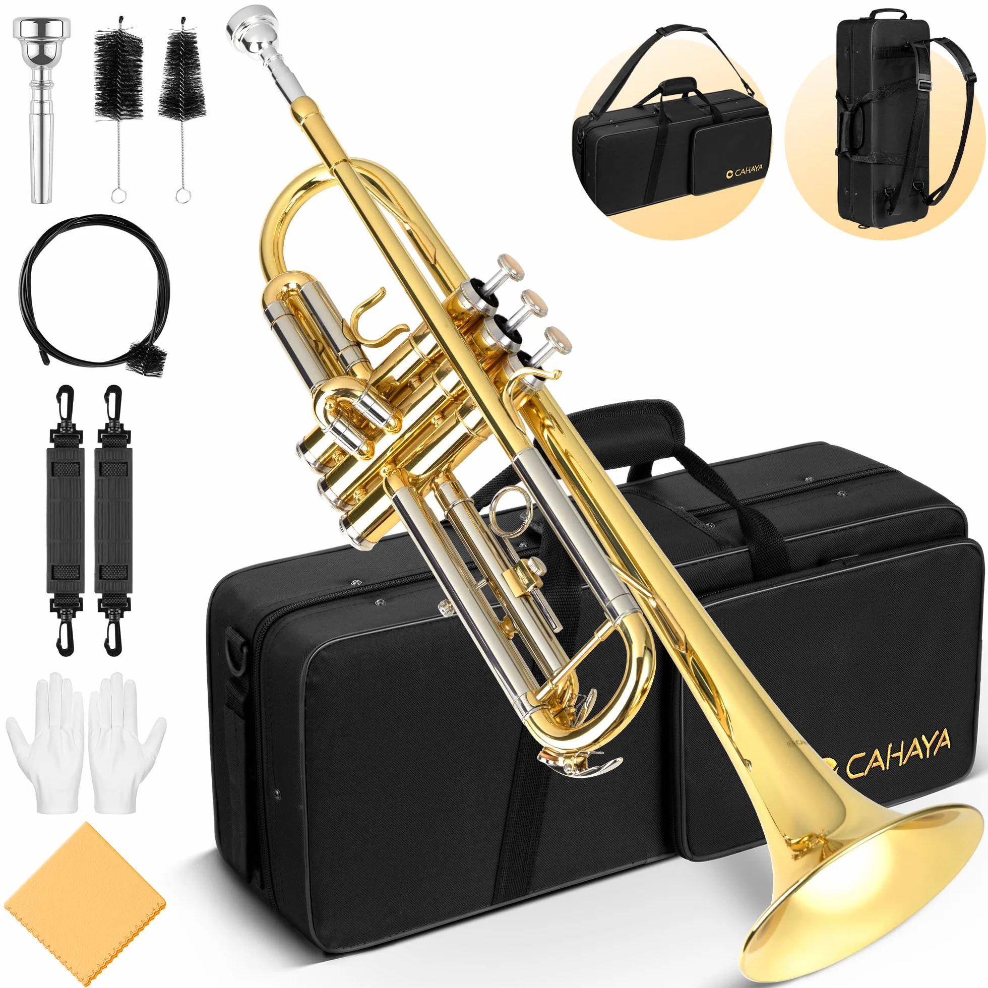 CAHAYA Trompette Sib Débutant Instrument Laiton Doré avec Étui