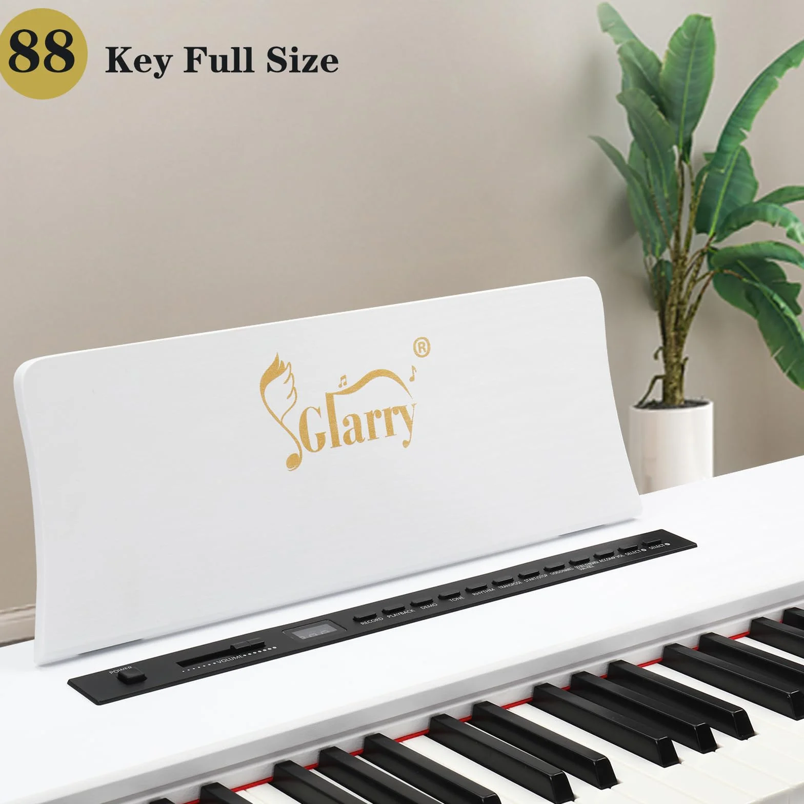 Piano Numérique 88 Touches Pondérées Glarry Domicile avec MIDI-USB, Bluetooth, Haut-Parleurs Stéréo, Action du Marteau, Clavier Fullsize Blanc