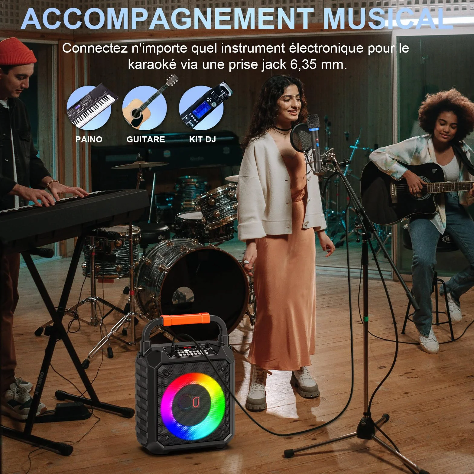 Machine de Karaoké 80W Enceinte Bluetooth 2 Micro sans Fil REC AUX USB TF Portable Fêtes