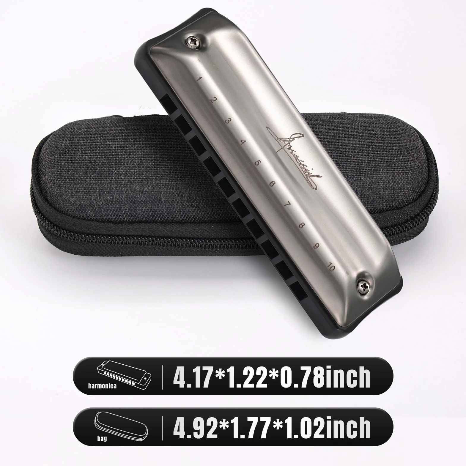 Harmonica de blues en D 10 trous 20 tons pour adultes et enfants débutants avec étui
