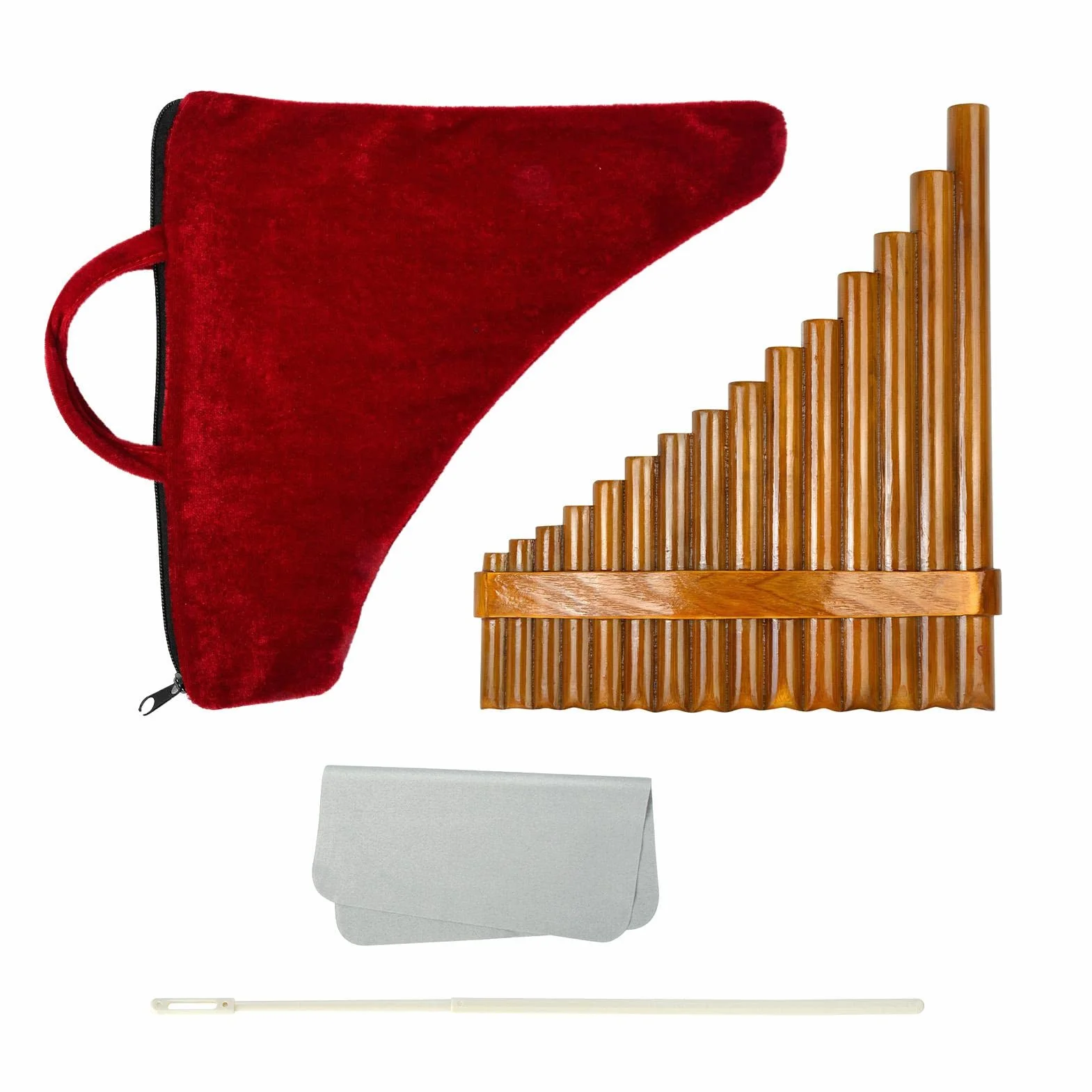 Flûte à pan Marron 15 Cannes Sol Instrument Musique Traditionnel Chinois Vent Bois avec Chiffon et Sac