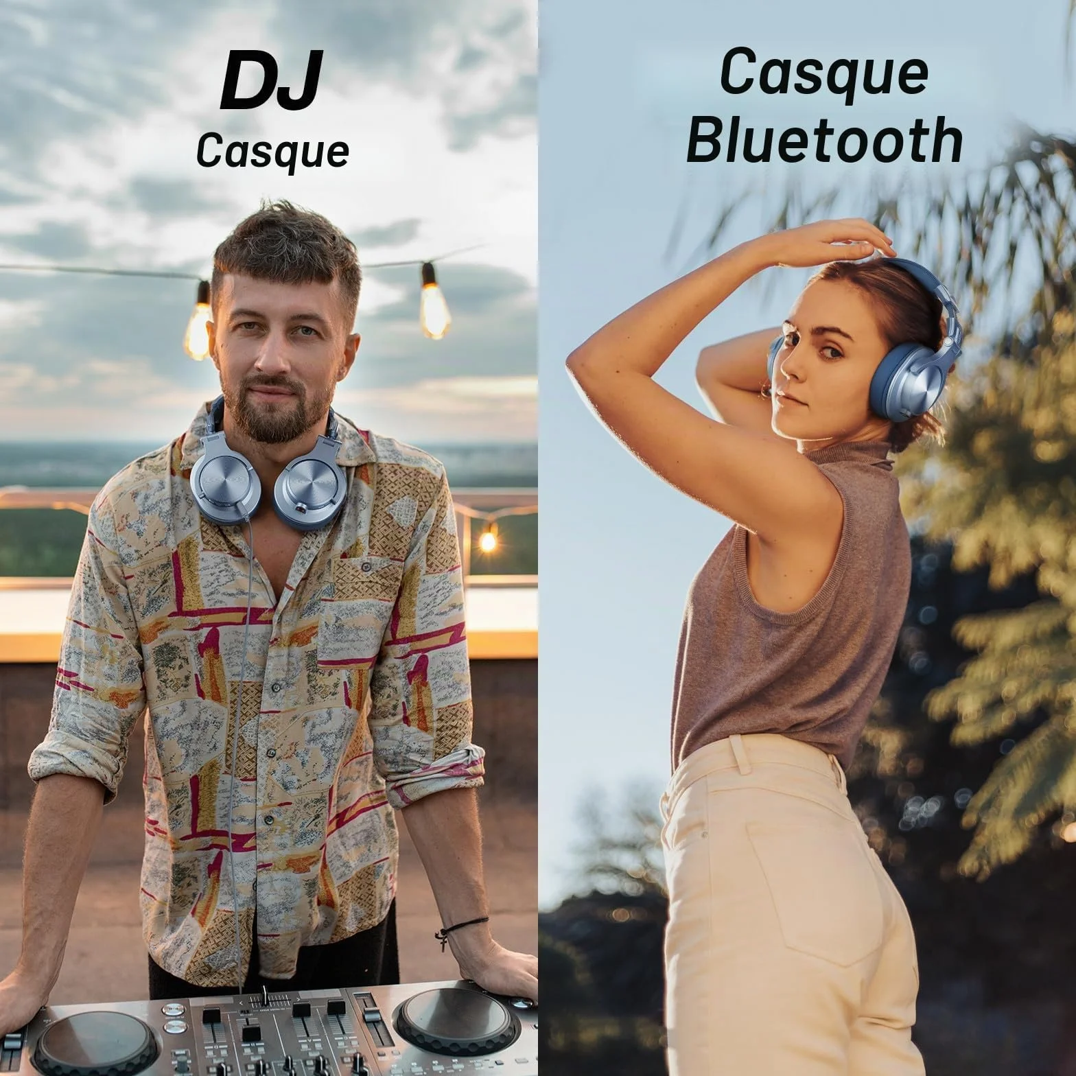 OneOdio A70 Casque Audio Bluetooth Sans Fil 72H, Casque Diadème Fermé avec Port Partagé, Écouteurs 3,5 mm pour DJ, Piano, Guitare, Enregistrement, Bleu Ciel