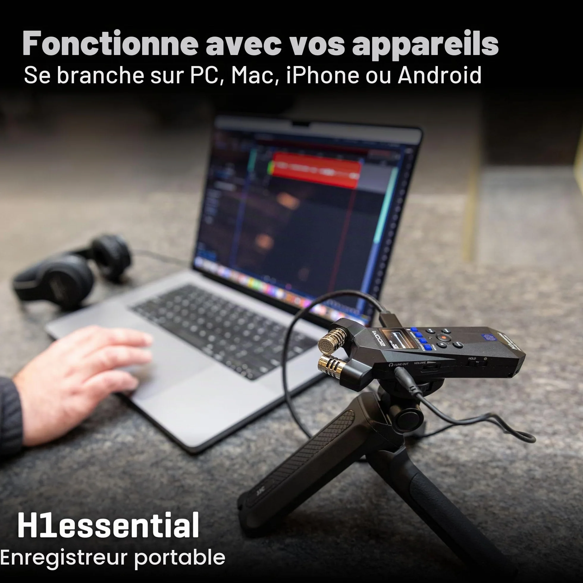 Zoom H1essential Enregistreur Portable 2 Pistes 32 Bits Dictaphone Micro Stéréo X/Y Interface Audio USB