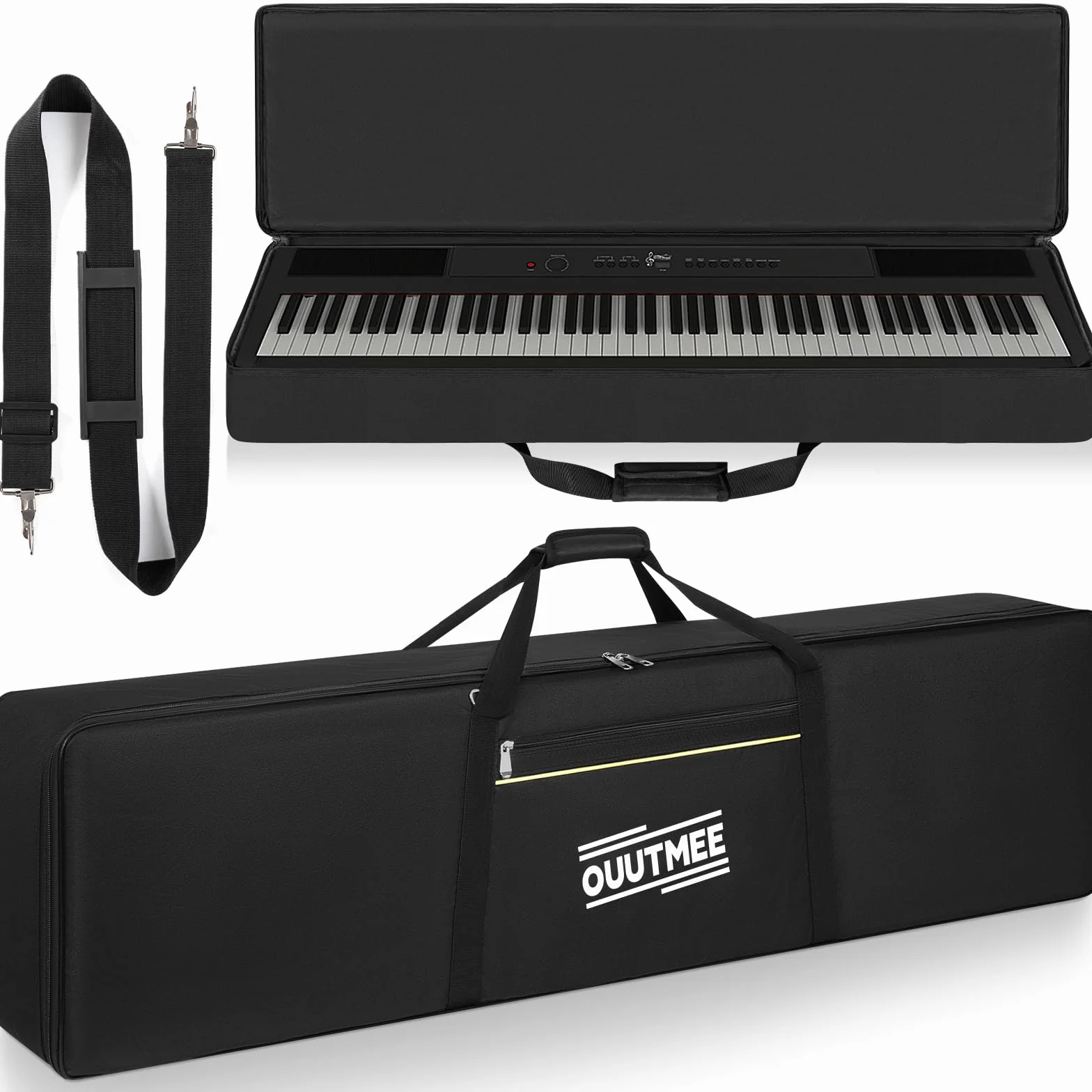 OUUTMEE Housse pour Clavier 88 Touches, Sac de Transport en Tissu Oxford 600D 10MM Rembourré Noir