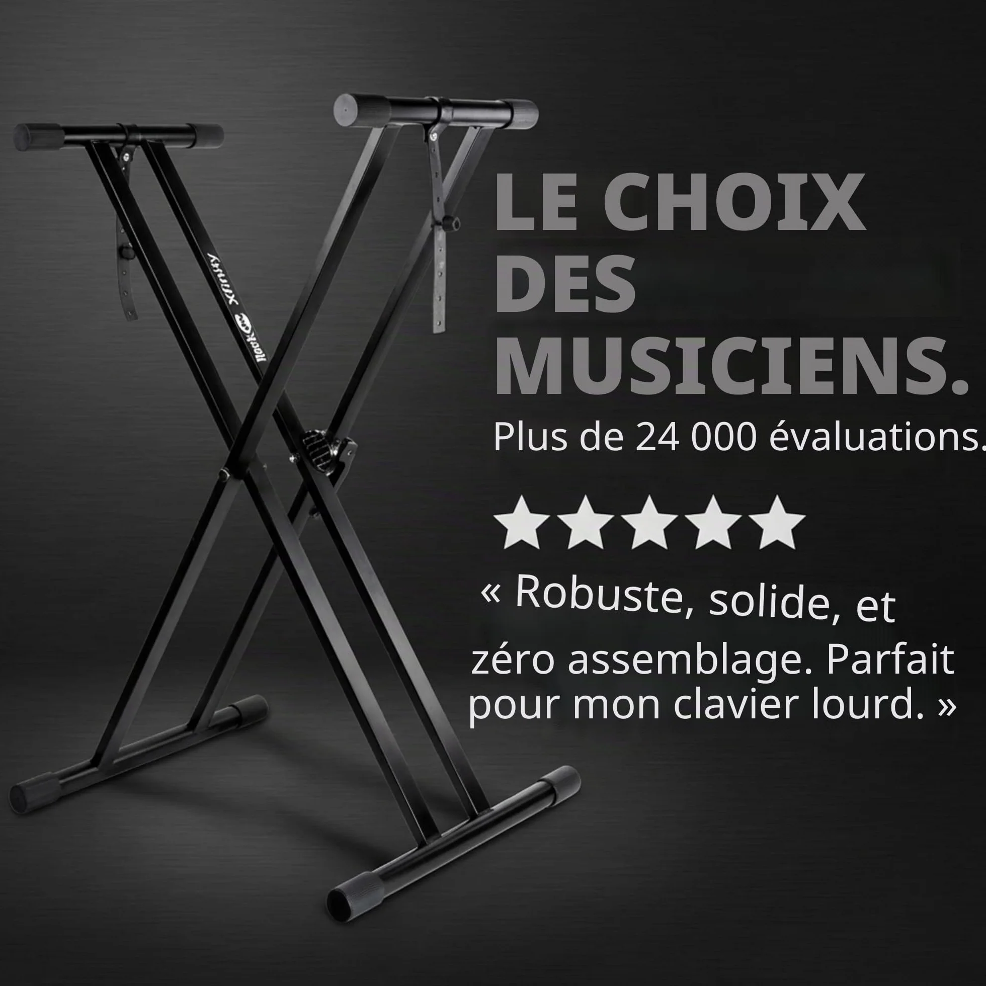 Windsor RockJam RJXX363 Support de Clavier Robuste Double X Réglable avec Déverrouillage Rapide et Verrou de Sécurité