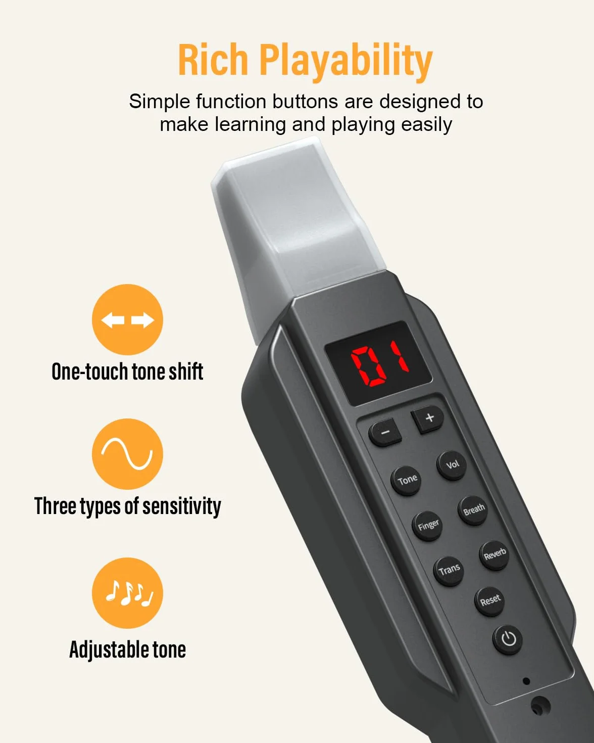 EWI Instrument à vent numérique Noir Bluetooth MIDI 10 tonalités portable