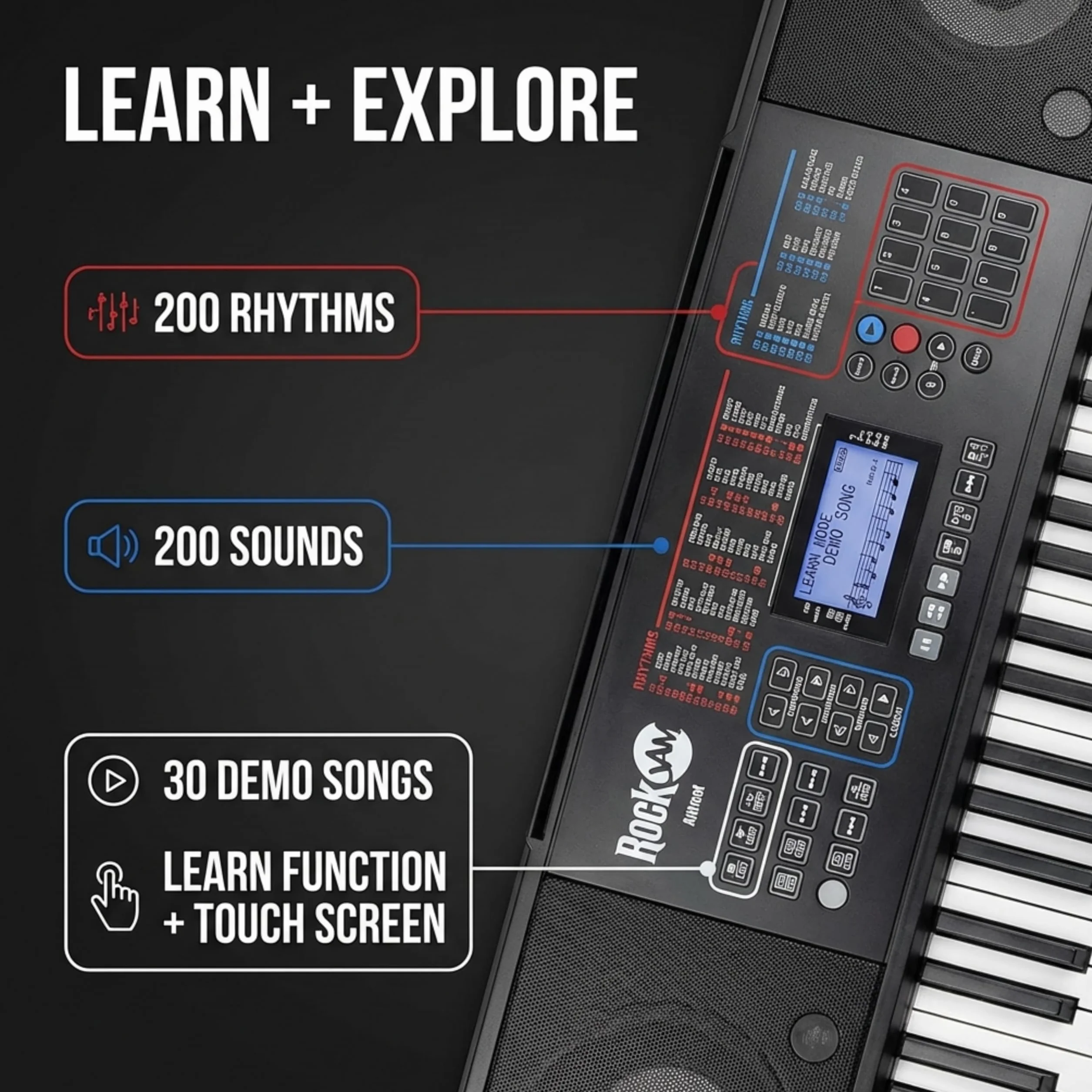 RockJam 61-touch Piano à clavier Kit avec banc, tabouret, pédale de sustain, casque et cours