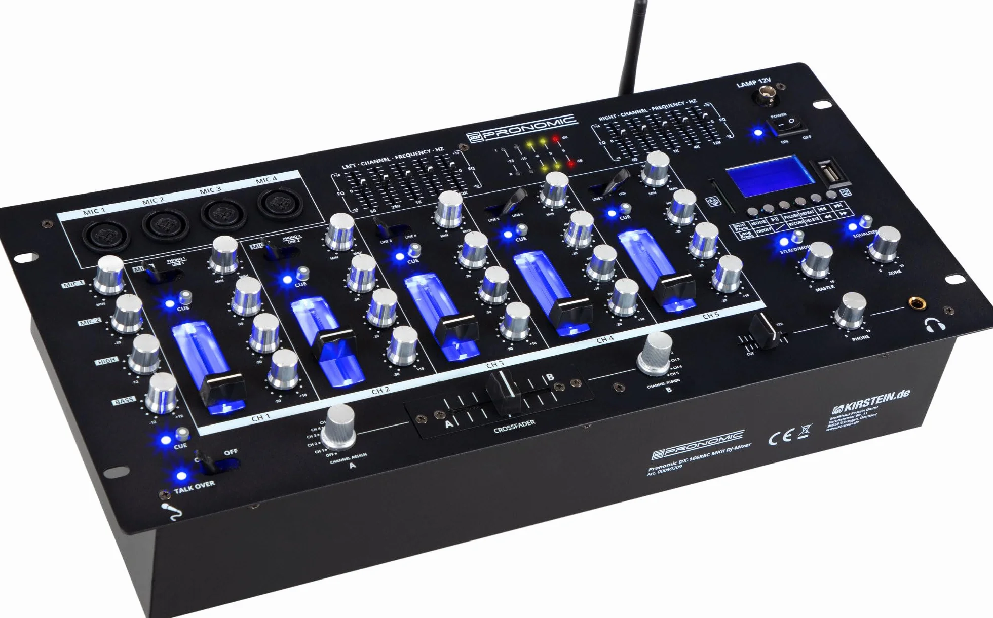 Pronomic DX-165REC MKII DJ-Mixer 5 canaux lecteur USB/SD/Bluetooth Cue enregistrement 4 entrées micro Égaliseur graphique
