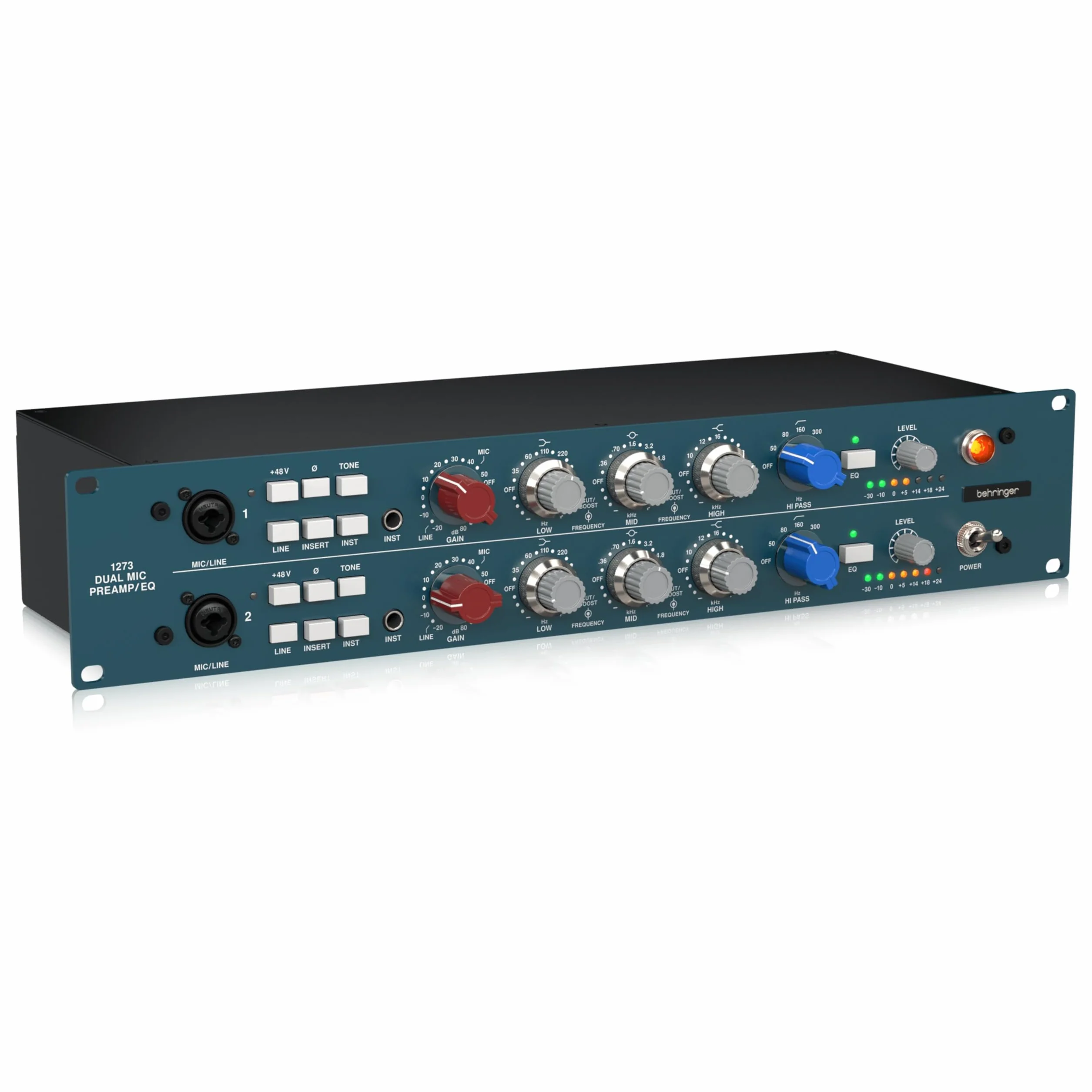 Behringer 1273 Préamplificateur Micro 2 Canaux avec Egaliseurs 3 Bandes et Transformateurs Midas