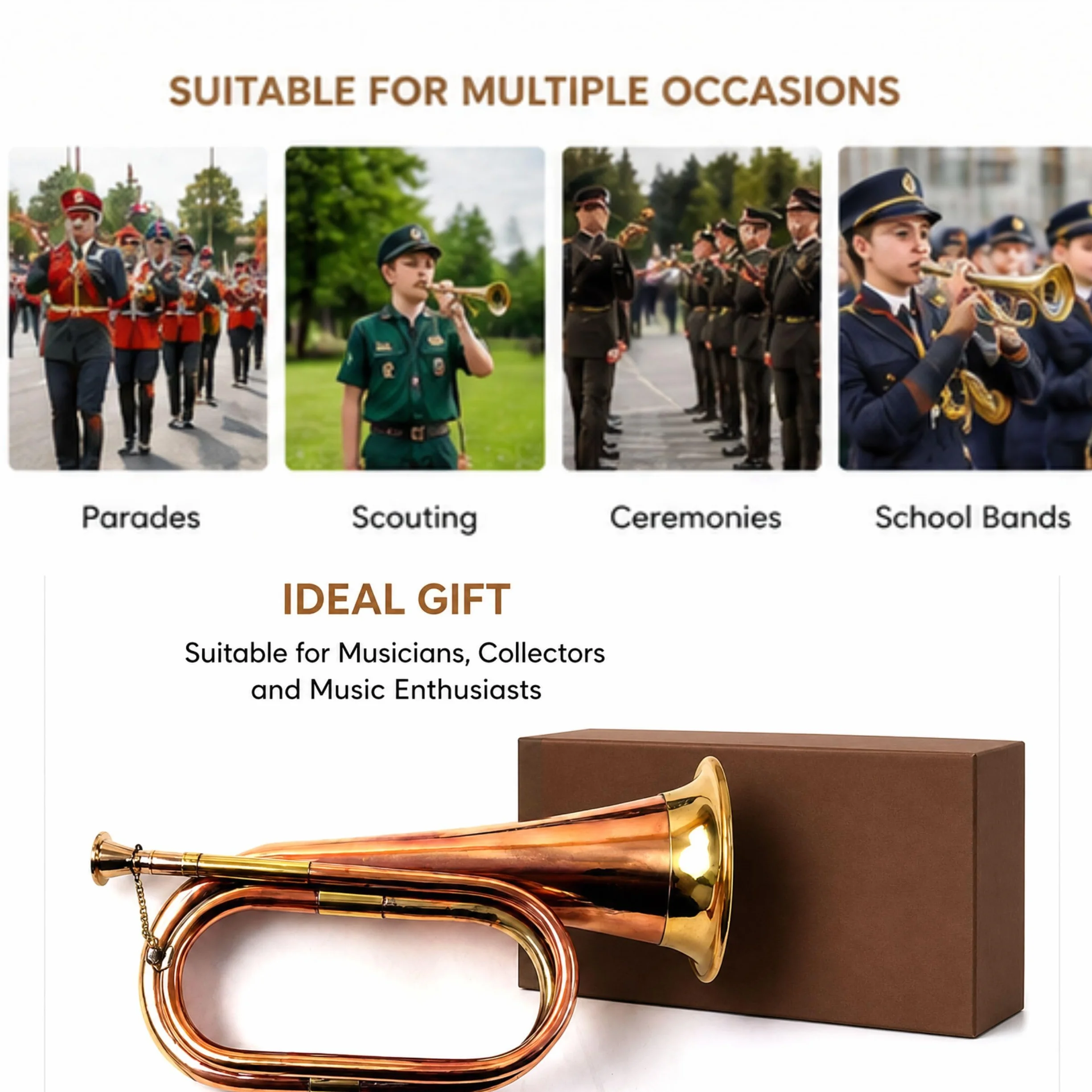 Bugle en laiton pur fait à la main Marron