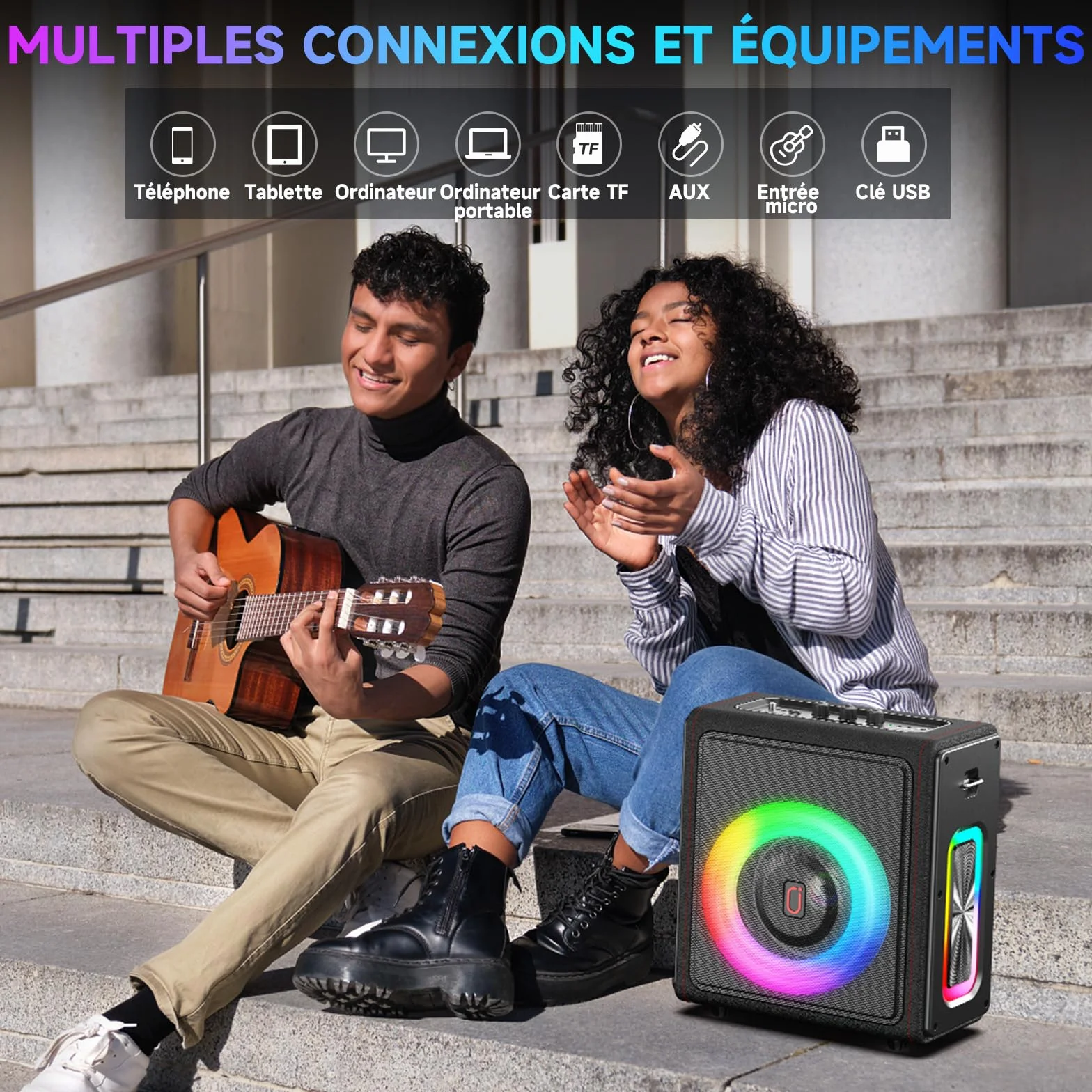 Enceinte karaoké Bluetooth 5.3 Portable 120W avec 2 Micros sans Fil, Système PA avec Correction de Tonalité & Réglage d'Écho