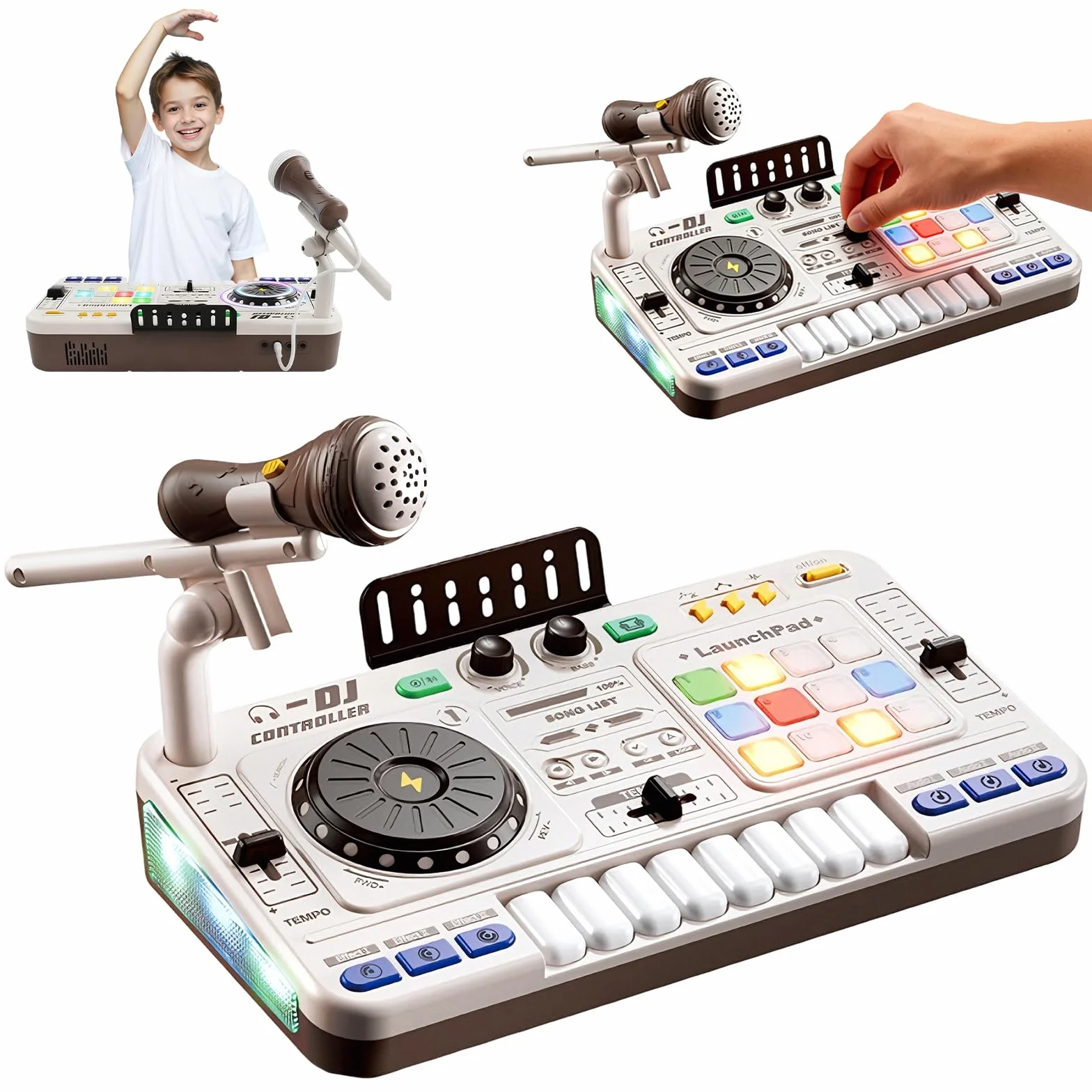 Table de Mixage DJ Enfants avec Microphone, Effets Lumière, Bluetooth, Jouet Musical Interactif