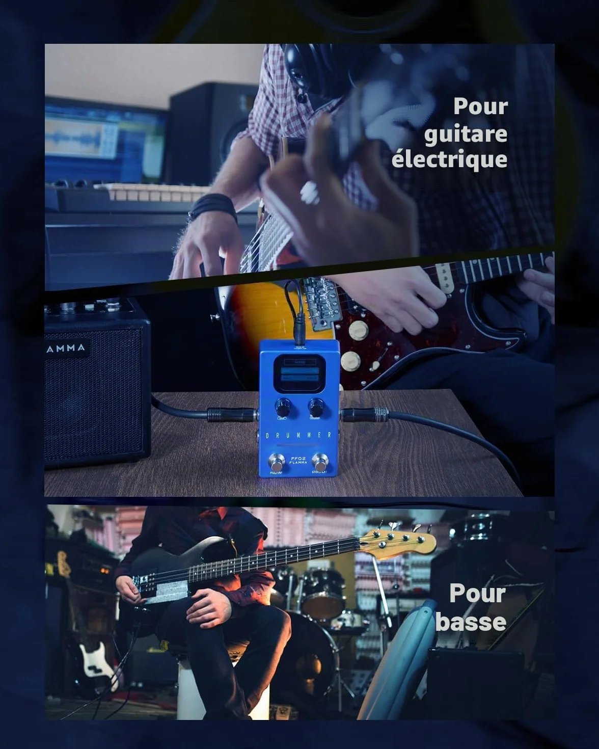FLAMMA FF02 Pédale de guitare machine à tambour 121 rainures batterie 11 genres Tap Tempo rythmes personnalisables E/S stéréo