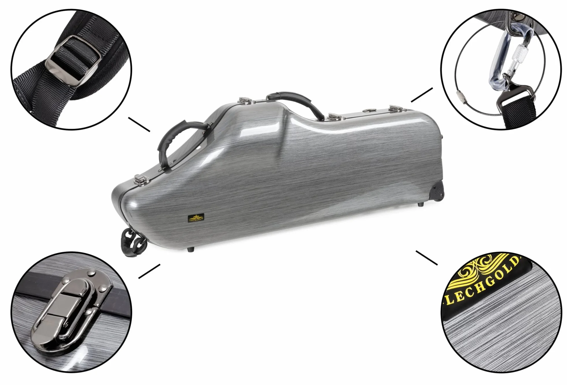 Étui Trolley Rigide Lechgold pour Saxophone Baryton - Protection Thermoformée - Harnais Sac à Dos Look Carbone