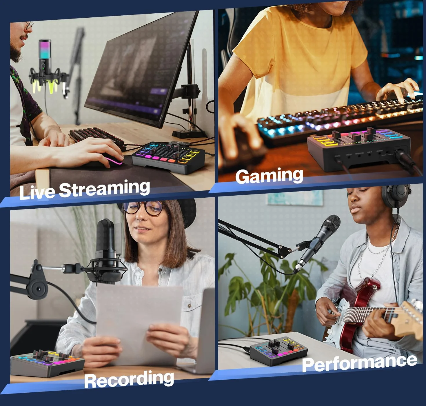 FIFINE Table de Mixage Audio Gaming PC avec Carte Son pour Micro XLR, Contrôleur pour Streaming Podcast