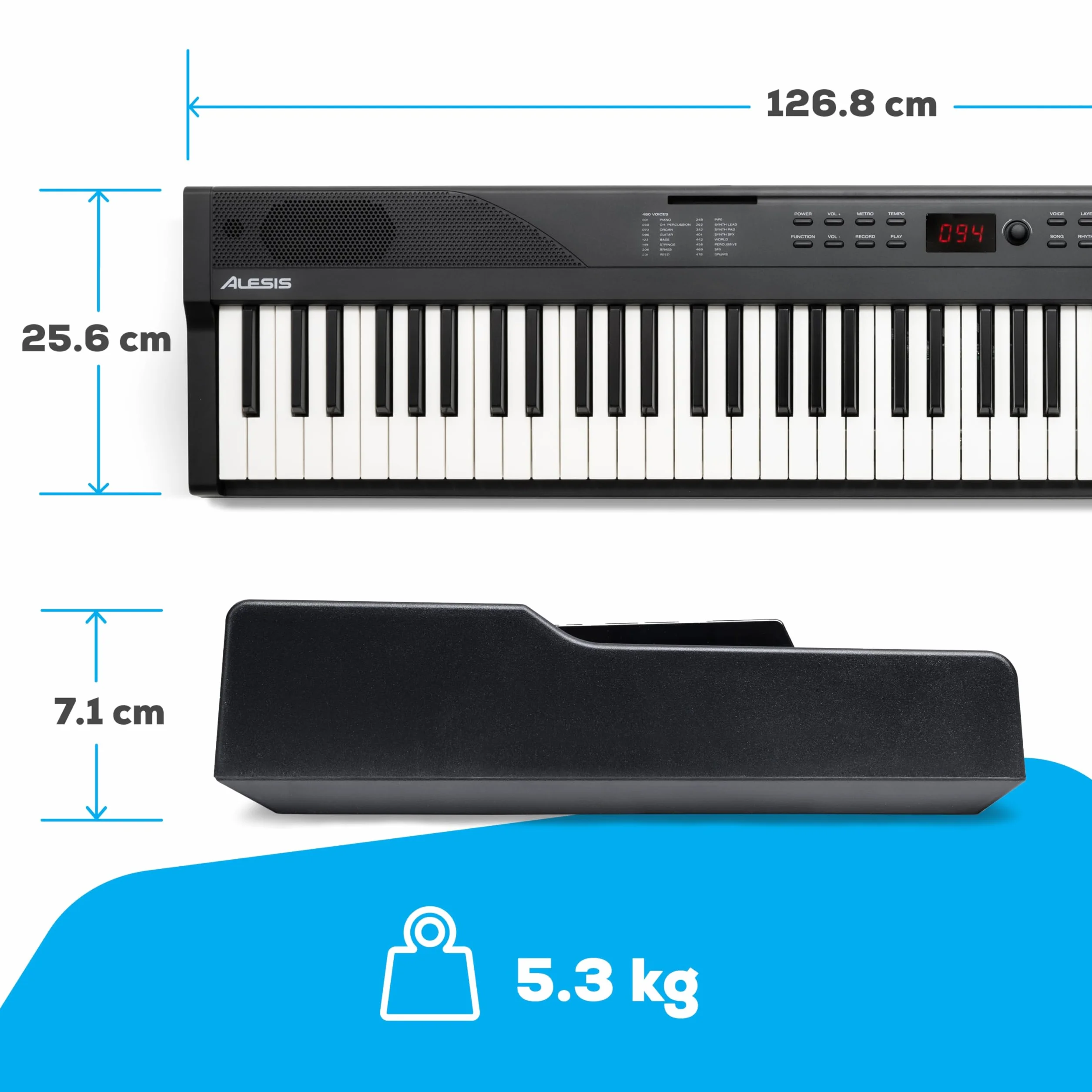 Alesis Piano Numérique 88 Touches avec 480 Sons, Haut-Parleurs, MIDI USB, Sac de Transport, Support, Casque, Pédale