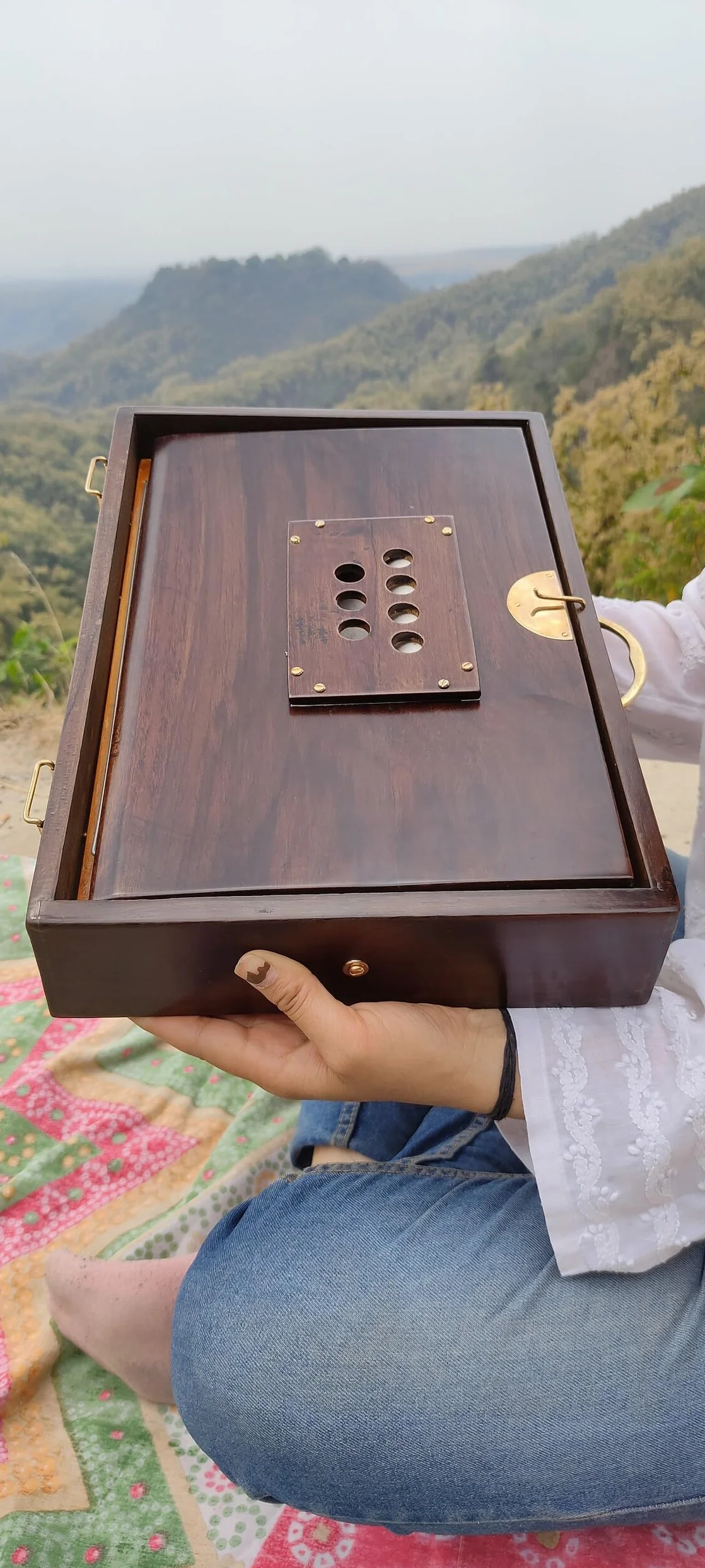 Boîte Shruti 440 Hz bois de teck instrument indien sac de transport rembourré 432 Hz sur demande