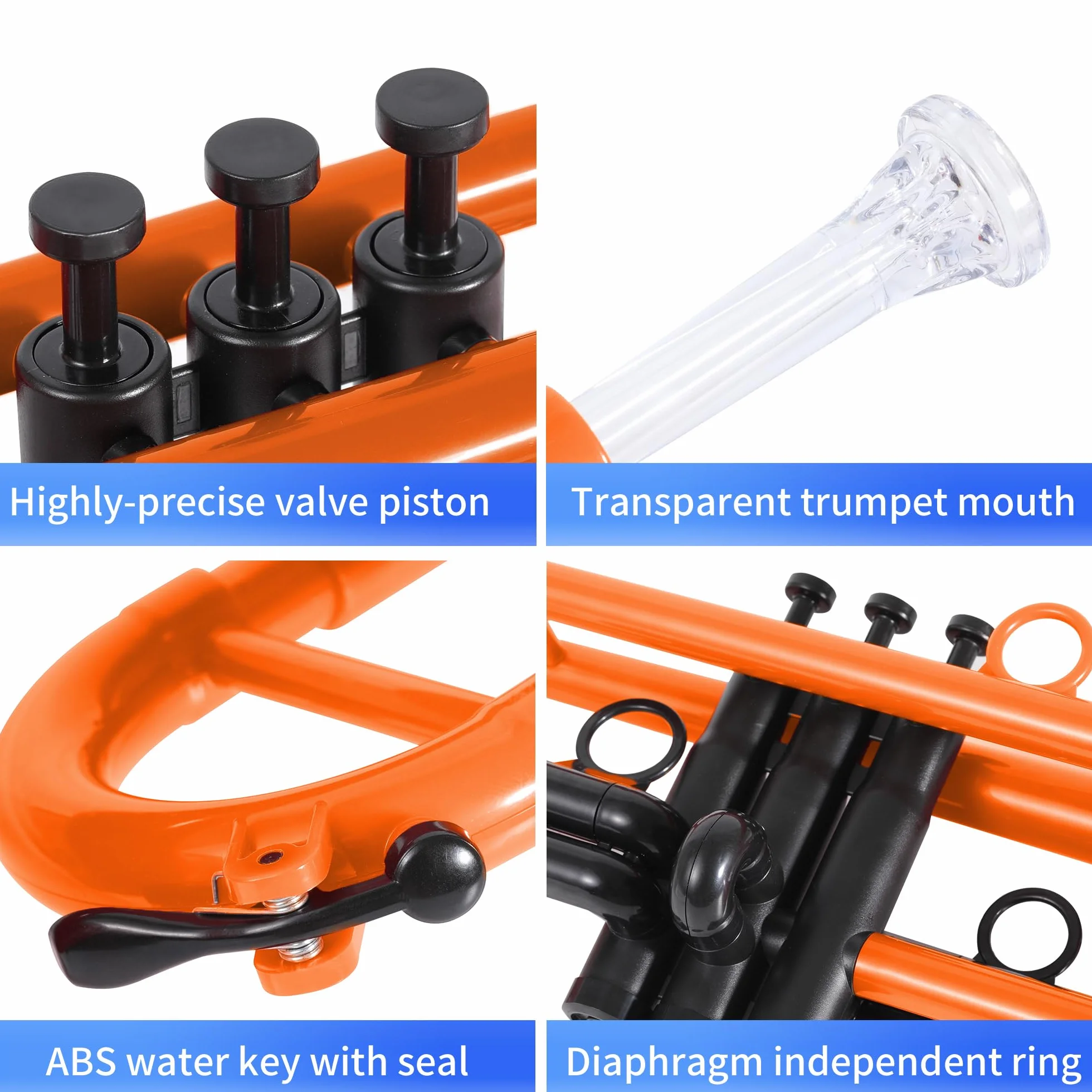 PAMPET Trompette en si bémol professionnelle plastique pour étudiant débutant avec embouchure 7C et 3C Orange