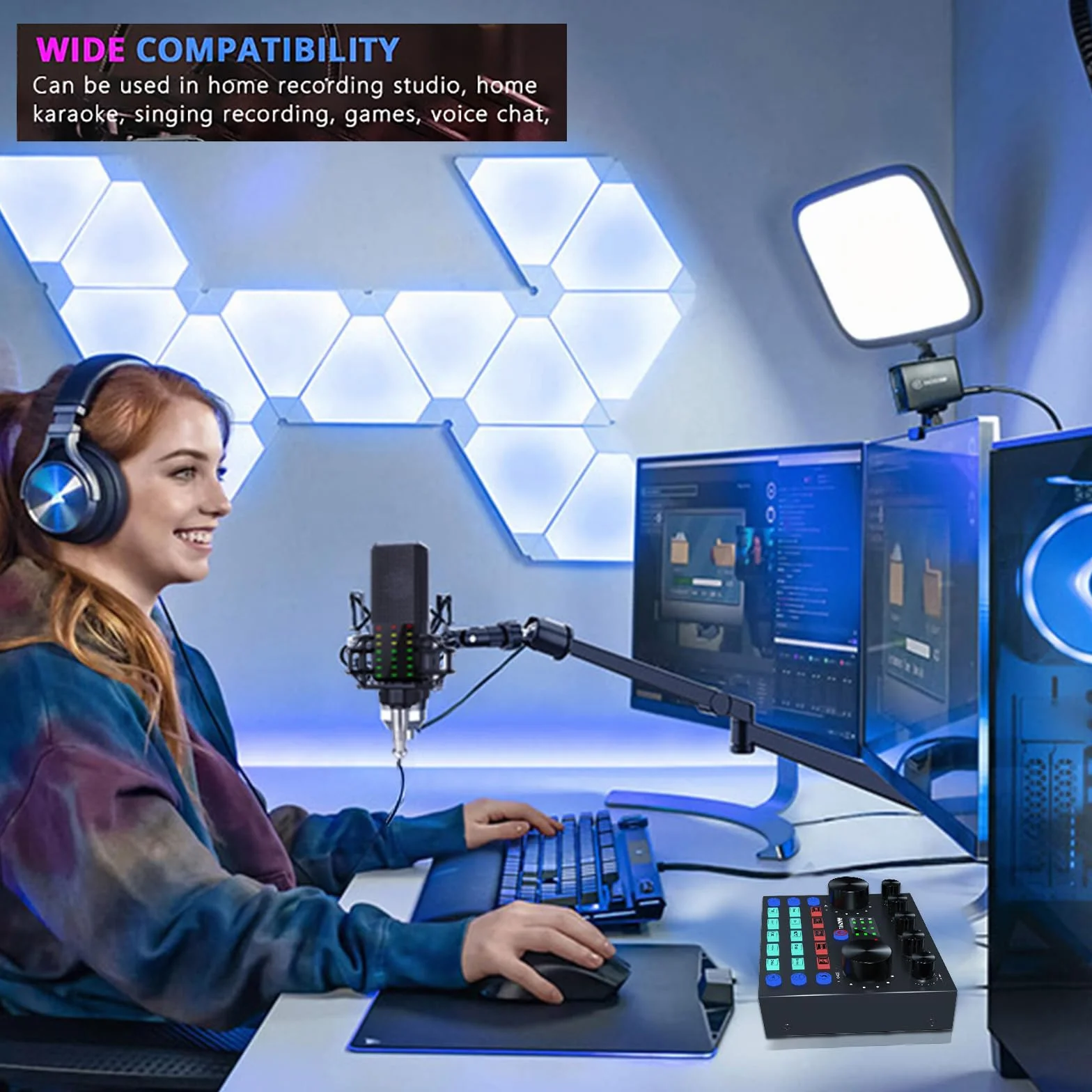 Ensemble de Podcast Micro Gaming Carte Son Karaoke Table de Mixage DJ Set Interface Audio USB Microphone à Condensateur Bluetooth Streaming