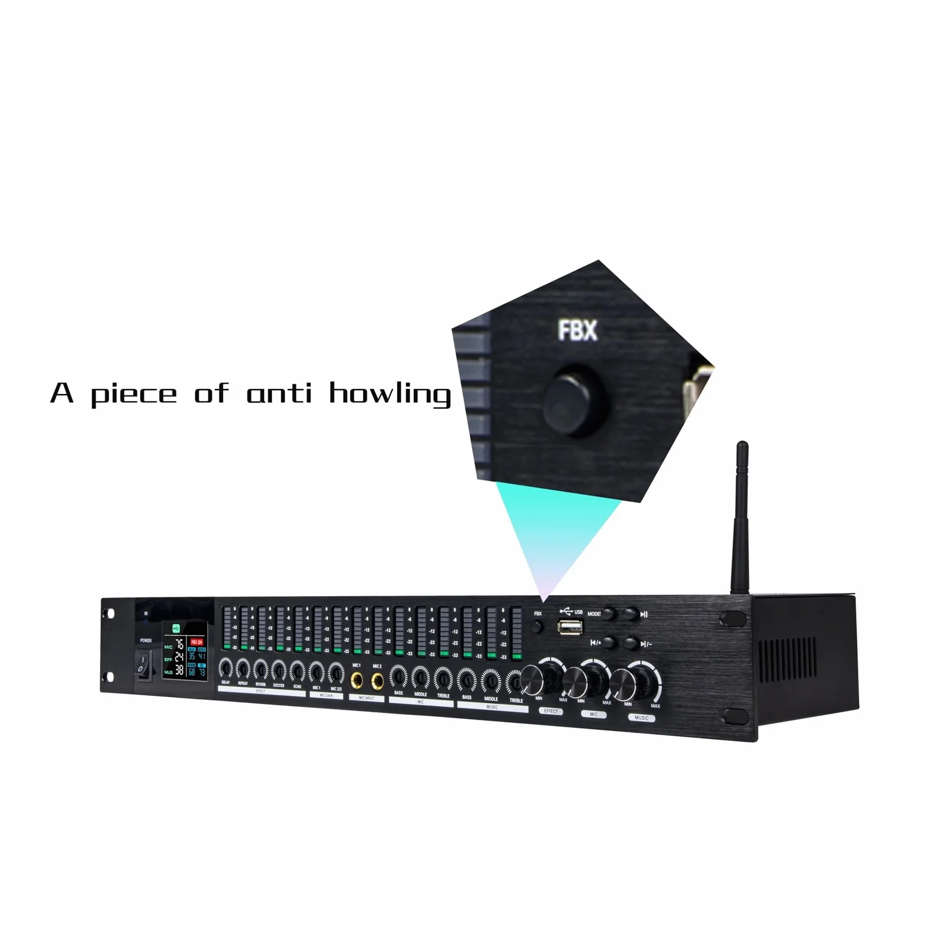Processeur D'effets Audio KTV Professionnel DSP Bluetooth Anti-hurlement Pour Scène Karaoké (Noir)
