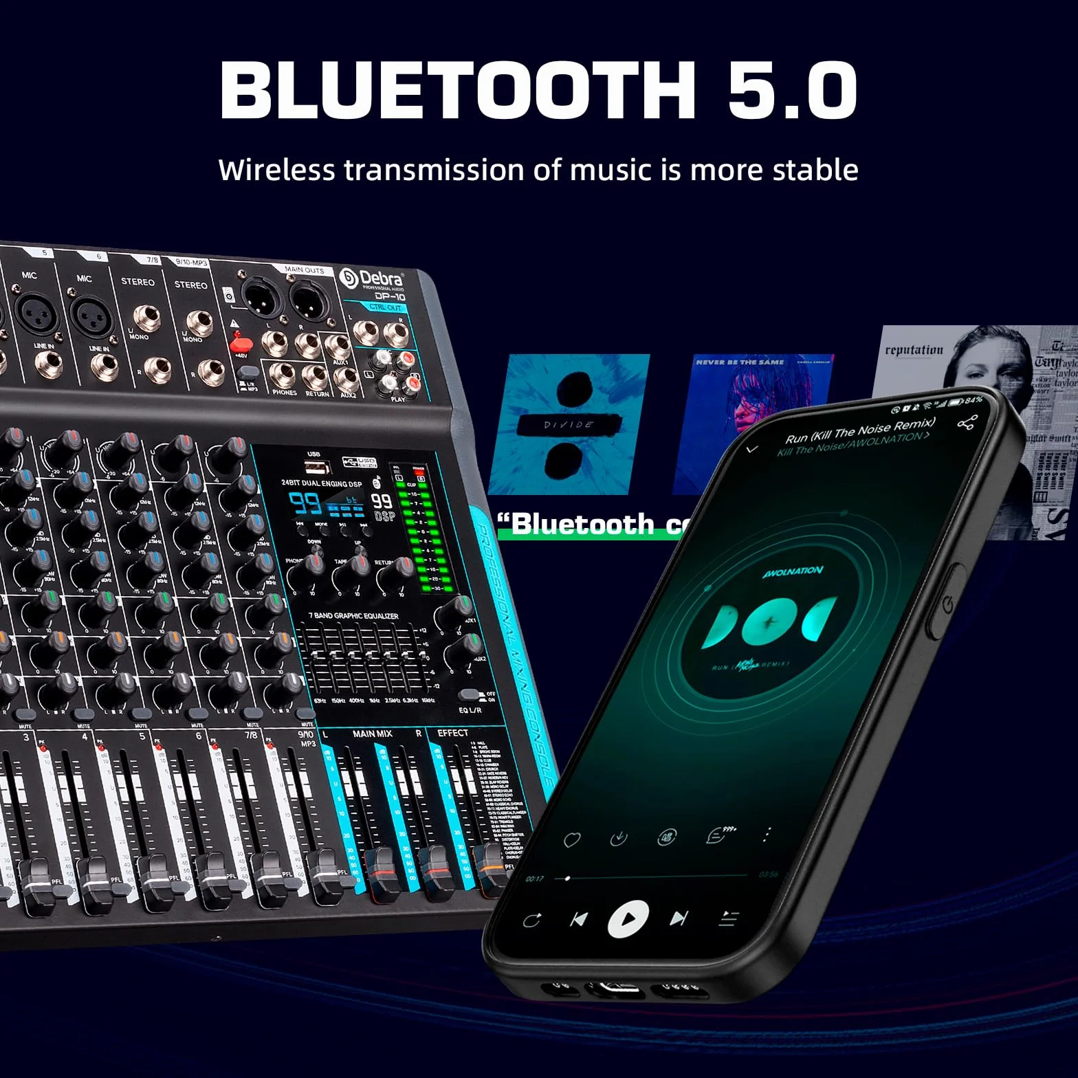 Mixeur DJ 10 Canaux avec Effets Numériques DSP 99, USB, Alimentation Fantôme 48V DP-10