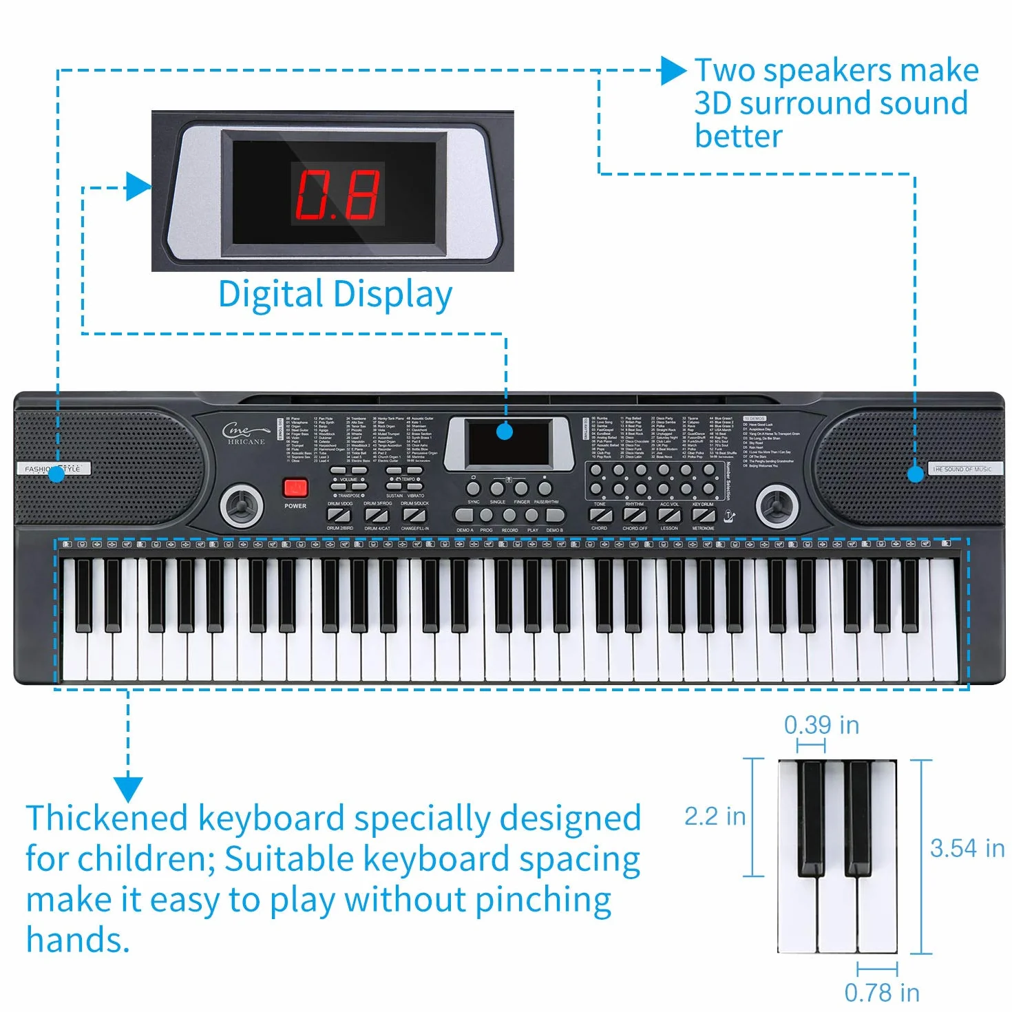 Clavier électronique 61 touches portable pour enfants avec microphone, pupitre (noir)