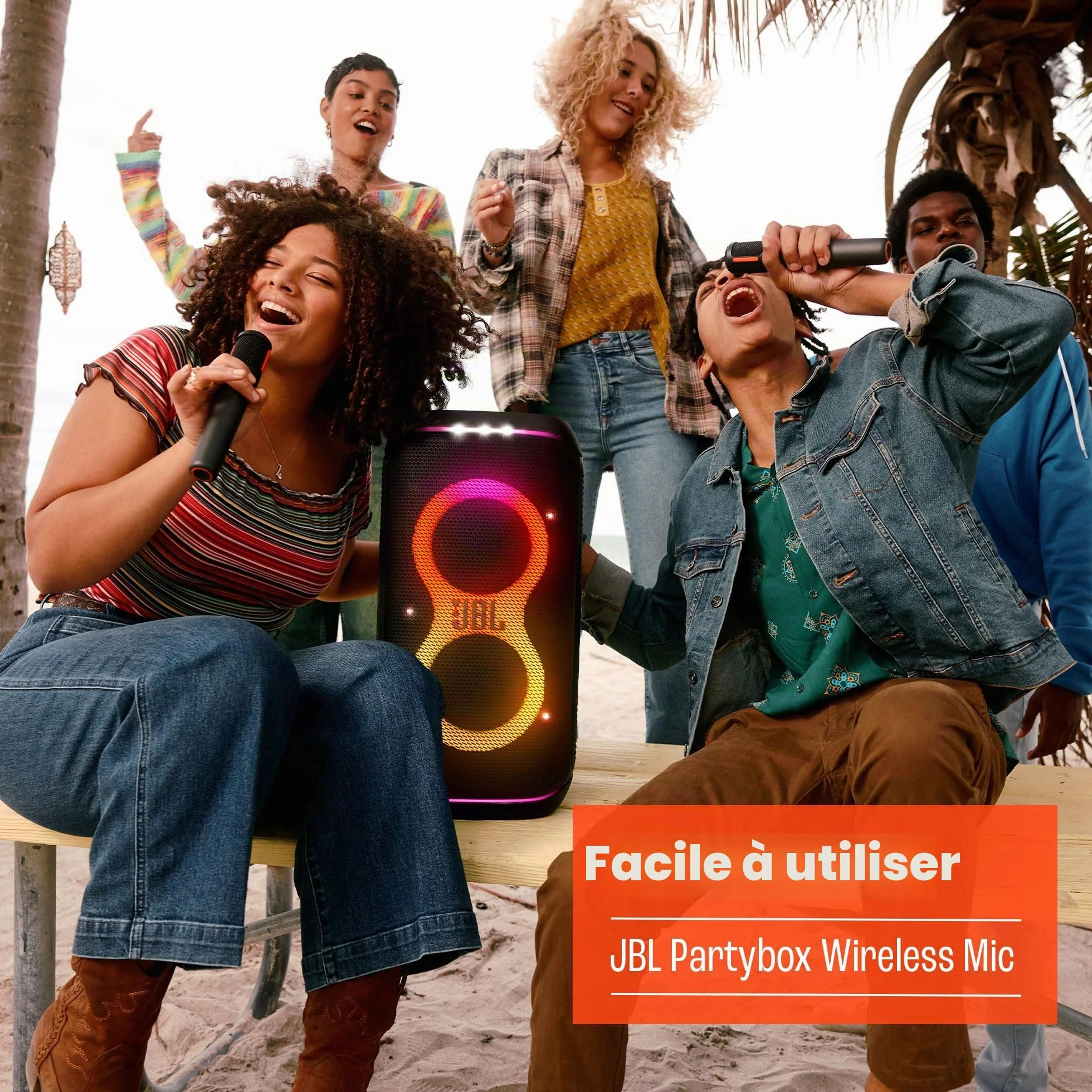 JBL PartyBox Microphone sans Fil 2 Microphones numériques Batterie Rechargeable 20 Heures 700 mAh Voix Claire Son Net Connexion 2,4 GHz