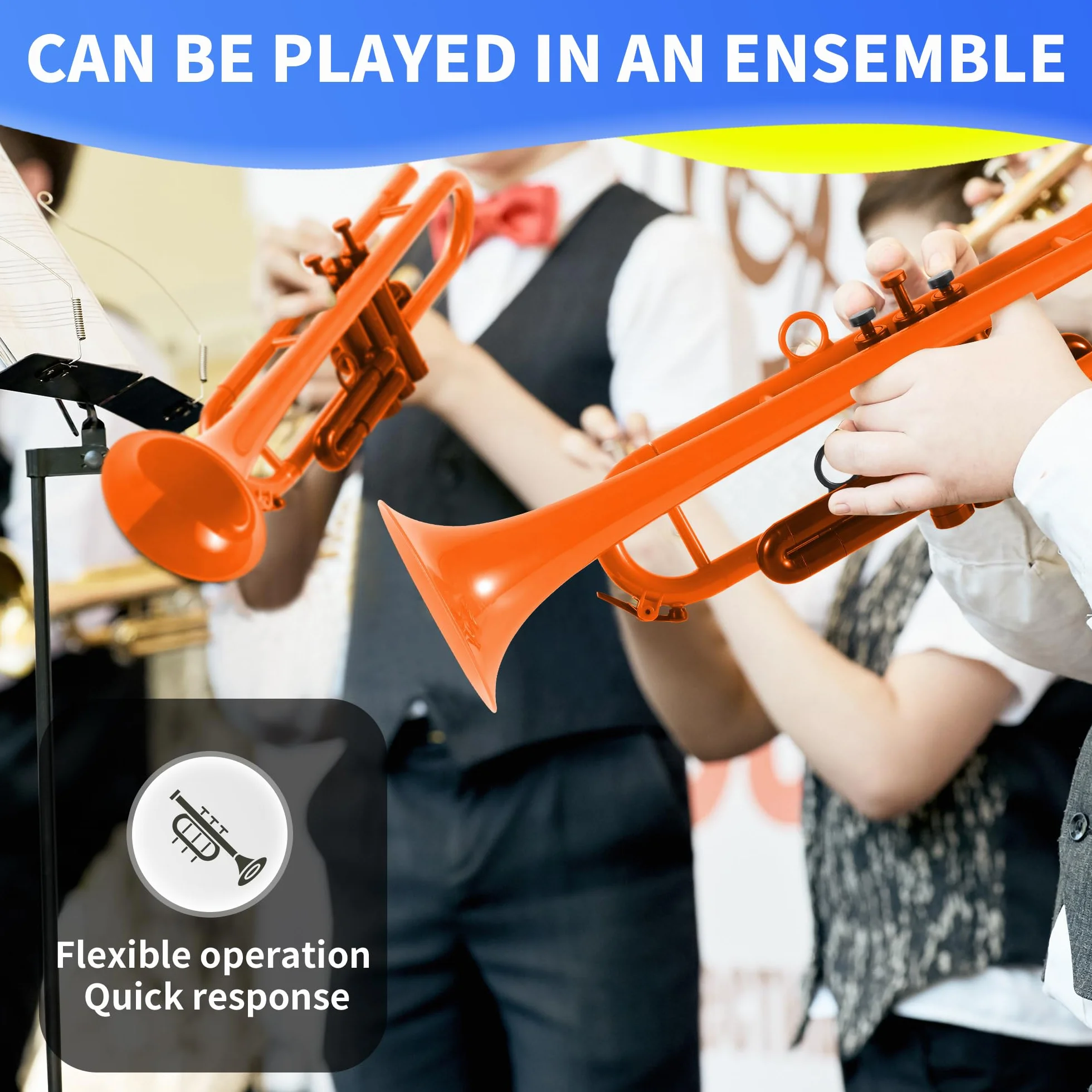 PAMPET Trompette en si bémol professionnelle plastique pour étudiant débutant avec embouchure 7C et 3C Orange