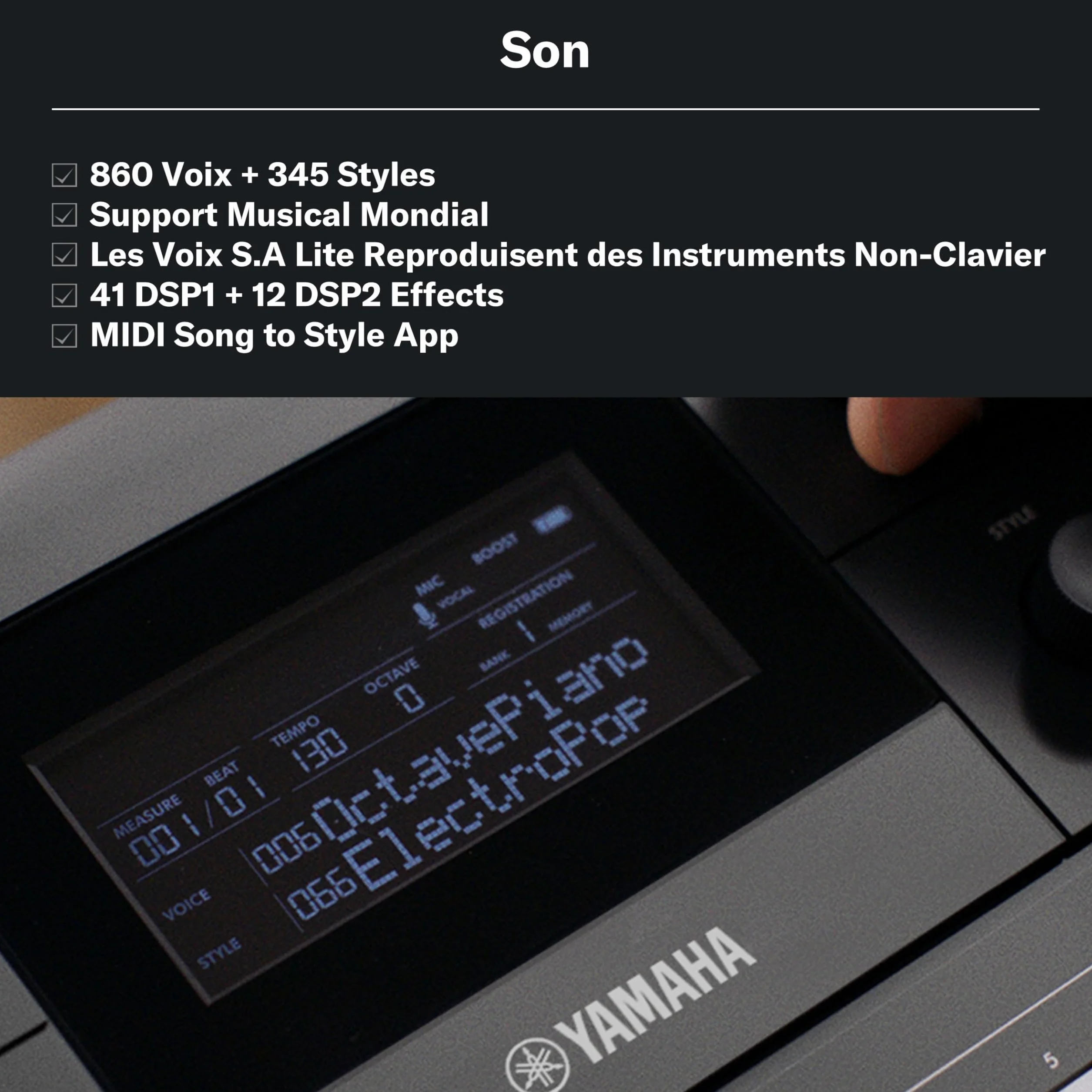 YAMAHA PSR-E483 Keyboard Portable 61 Touches Sensibles 860 Voices 15 Super Articulation Lite 345 Styles Noir