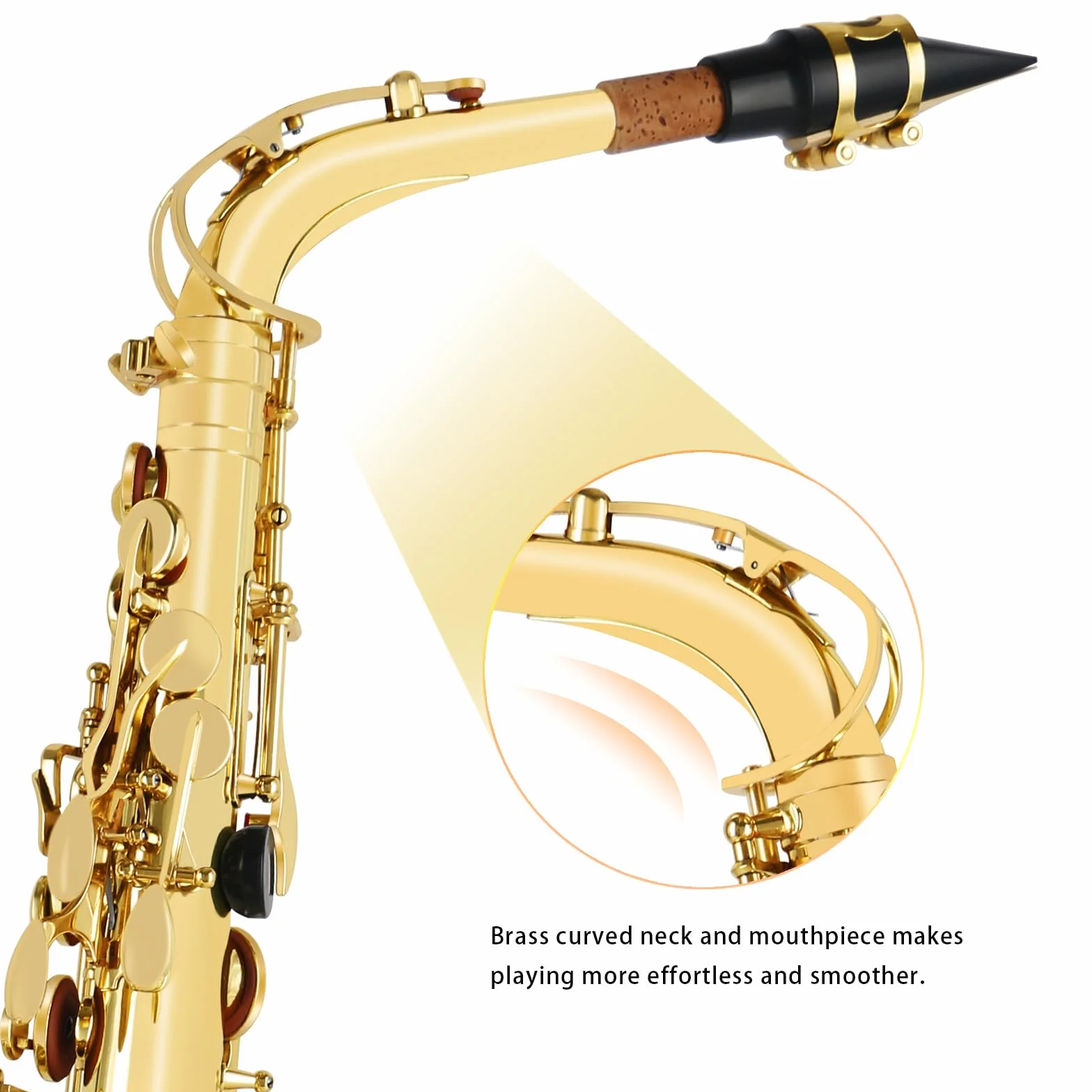 EASTROCK Saxophone Alto E Plat en Laiton Laqué Doré, Étui Rigide Inclus