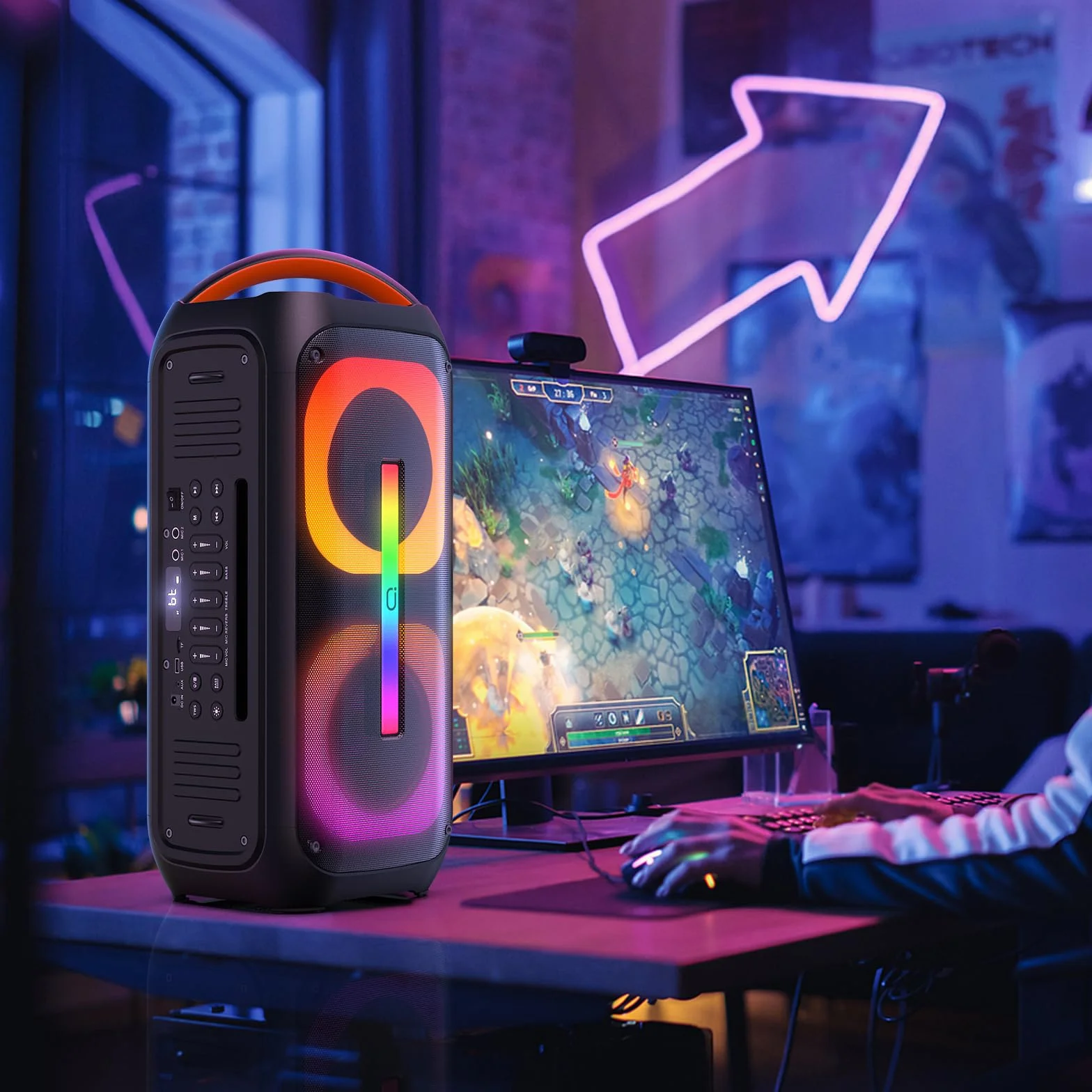 Karaoke Enceinte avec 2 Microphones sans Fil, Grande Machine de Karaoké Complet avec Lumières, Portable Système Support TWS/AUX/FM/USB/TF