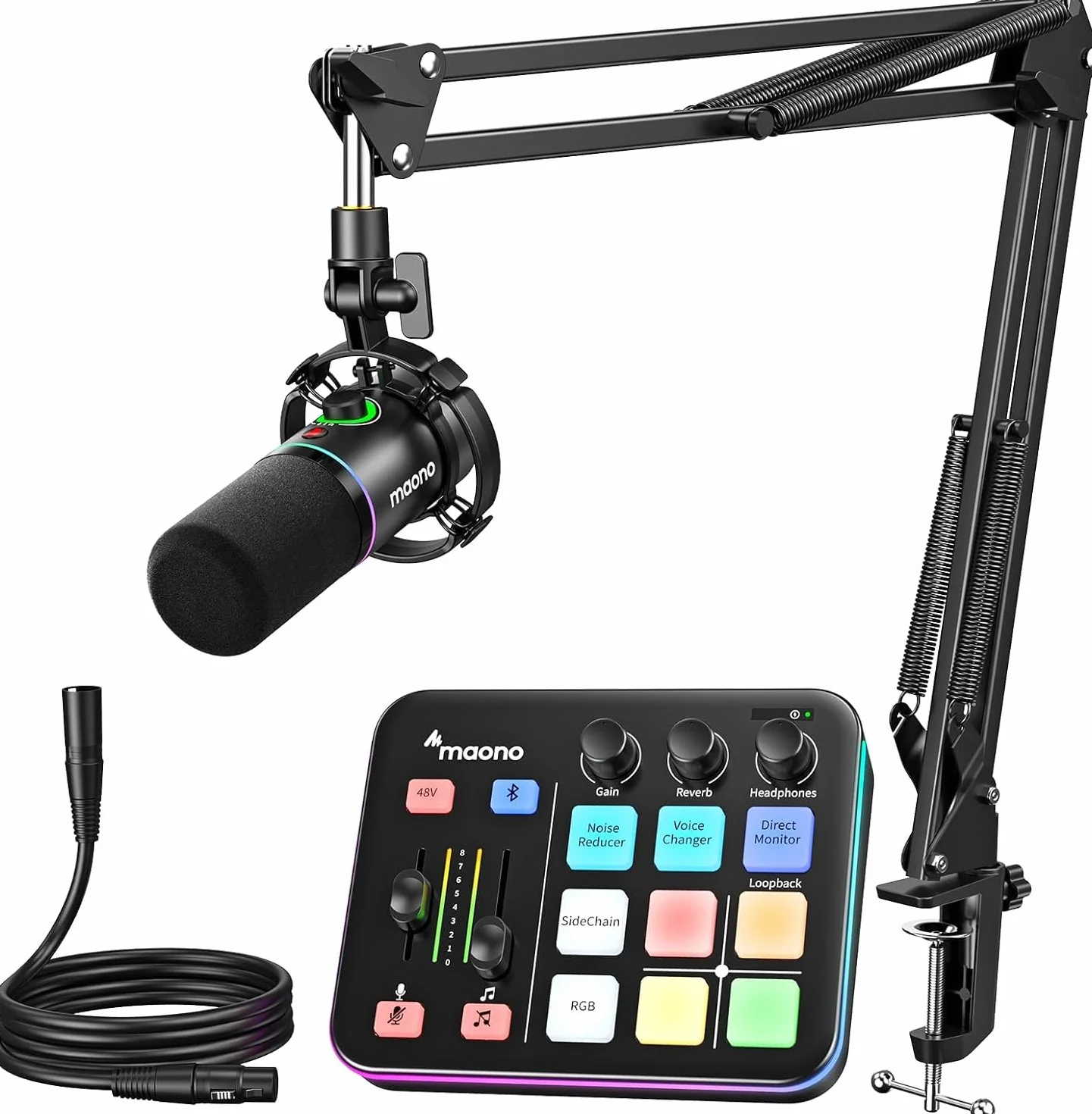 MaonoCaster PD200XS & G1 NEO Kit Streaming Gaming: Interface Audio Mixeur et Microphone Dynamique XLR avec RGB et Réduction de Bruit