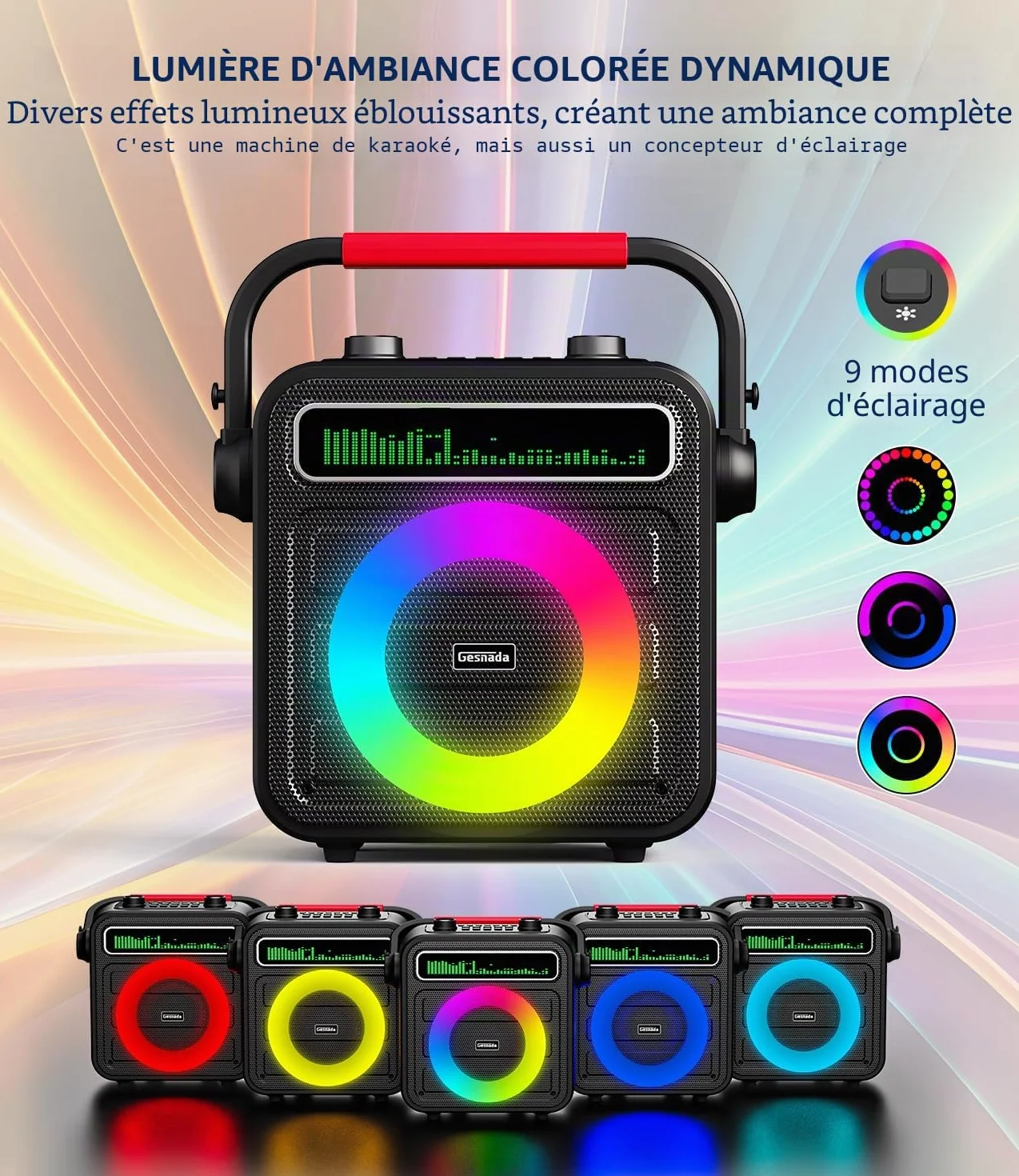 Professionnel Enceinte Bluetooth Puissante avec 2 Micros sans Fil Système PA Portable Karaoke Adulte