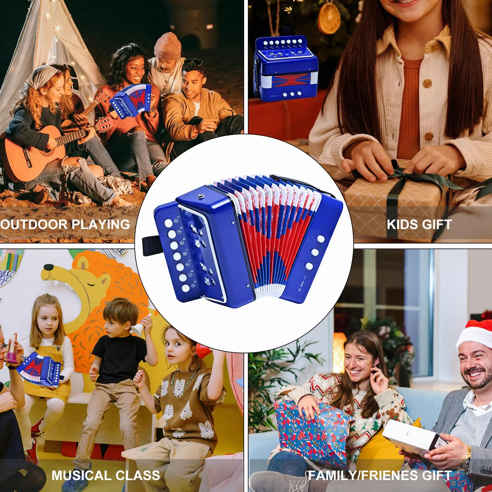 Accordéon 10 boutons soufflet bleu instrument de musique enfant adulte débutant
