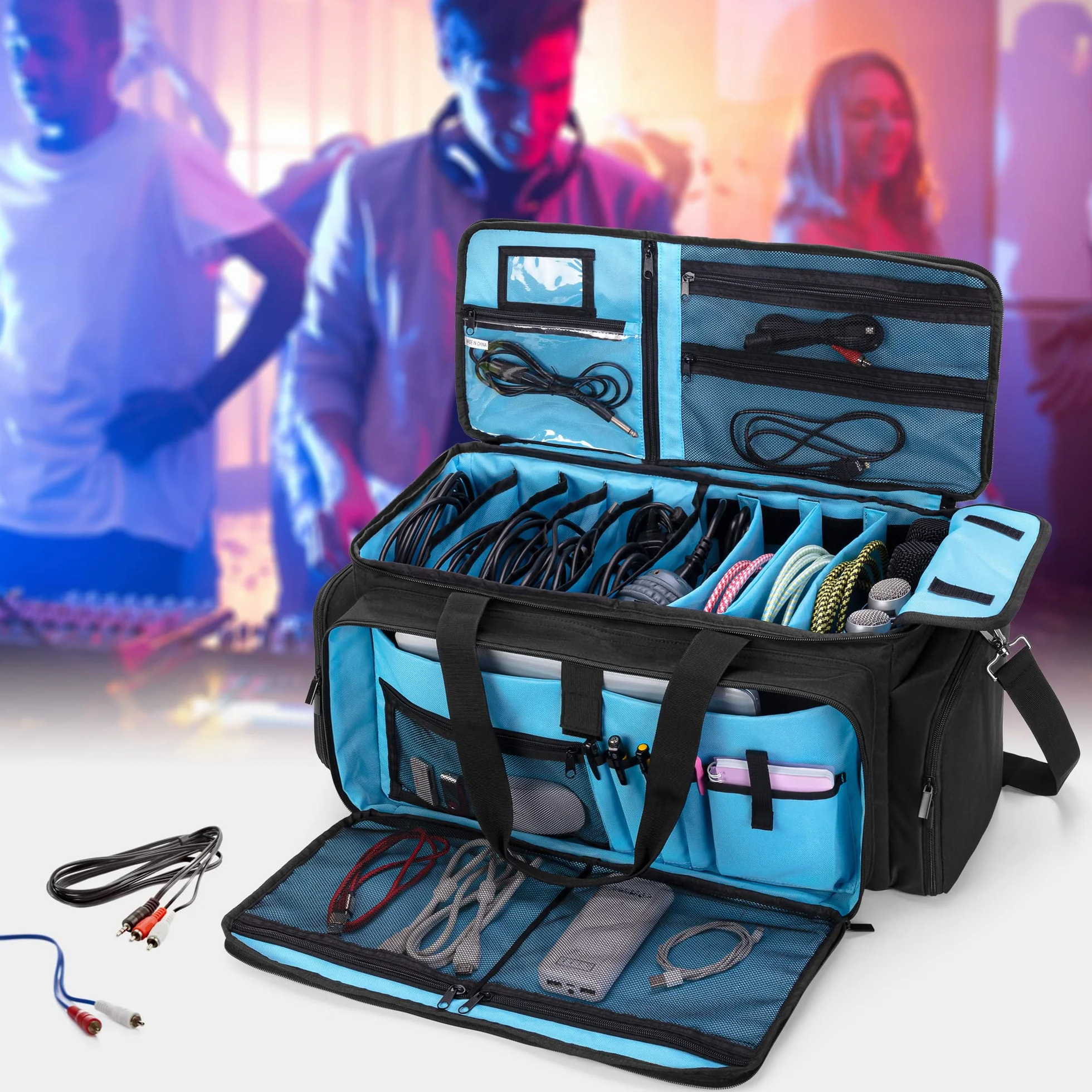 HODRANT Sac de Câble DJ Gig, Grand étui pour Câble DJ avec Fond Rembourré, Organisateur de Voyage pour Microphones et Instruments