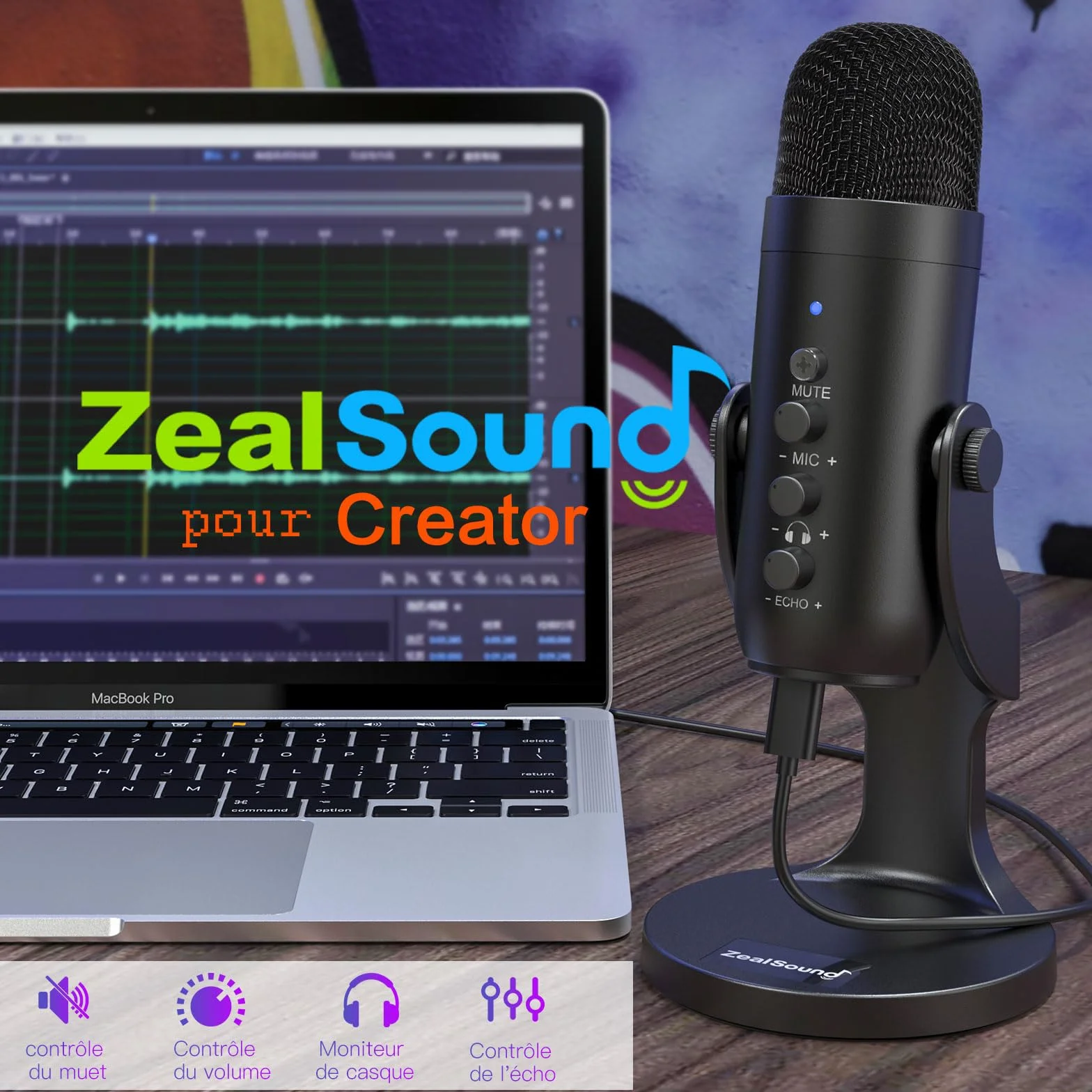 ZealSound Micro Podcast USB à Condensateur - Réduction du Bruit pour PC, Gaming, Streaming, Enregistrement