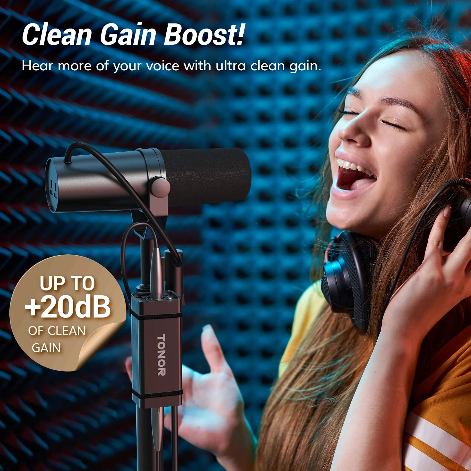 TONOR TA20 Préampli Amplificateur de Micro XLR Dynamique Professionnel pour Studio Podcast Streaming Enregistrement
