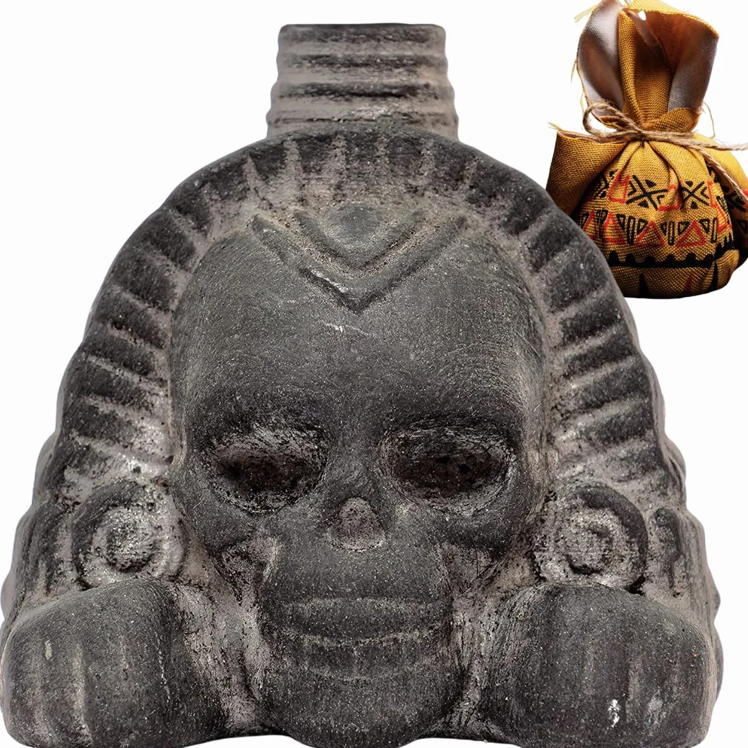 Sifflet de la mort aztèque hurlant noir obsidienne
