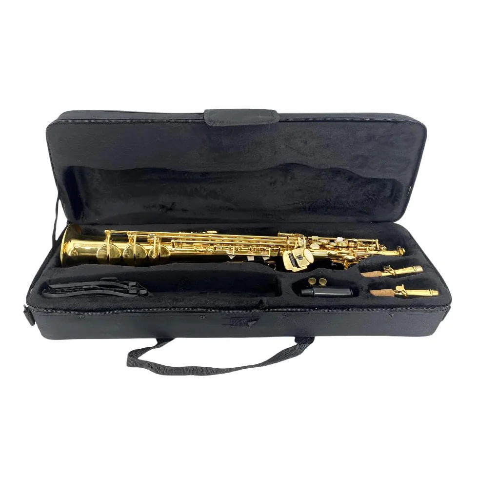 Saxophone soprano droit si bémol laqué doré avec étui embouchure sangle