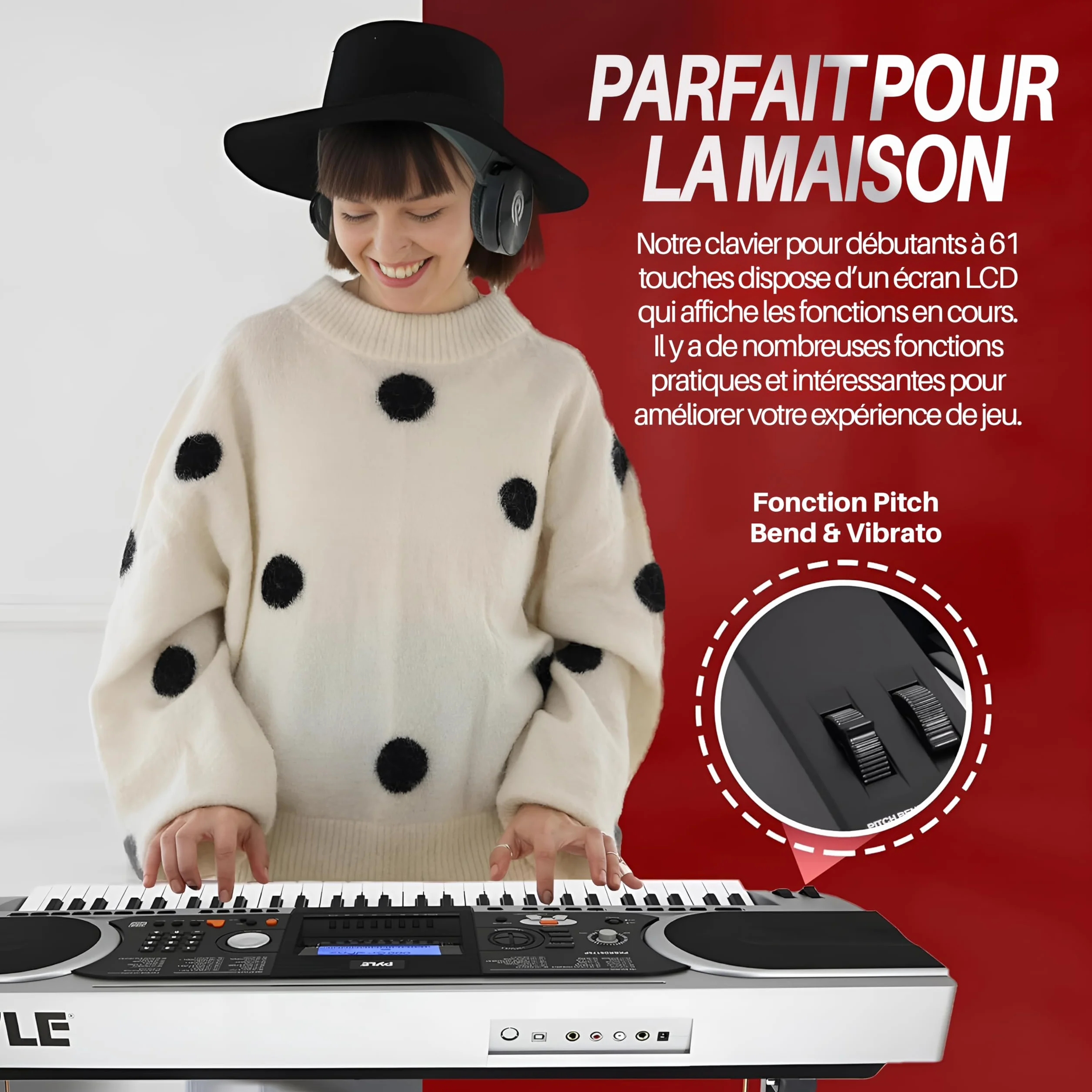 Pyle Piano Numérique Portable 61 Touches 2-en-1 avec Pédale de Sustain, Casque, Housse, Tabouret et Support