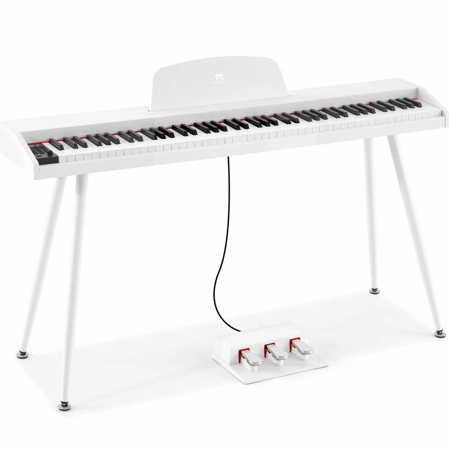 MUSTAR Piano numérique 88 touches taille complète avec 3 pédales, portable, MIDI-USB, support, blanc