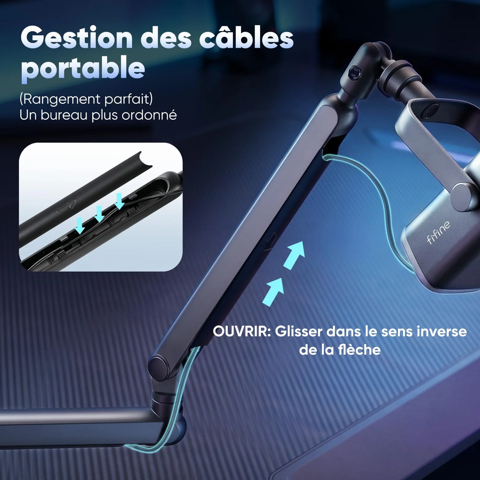 FIFINE Bras de Micro, Support Microphone avec Pince de Bureau, Adaptateur Vis, Gestion Câbles pour Podcast Streaming Studio Gaming