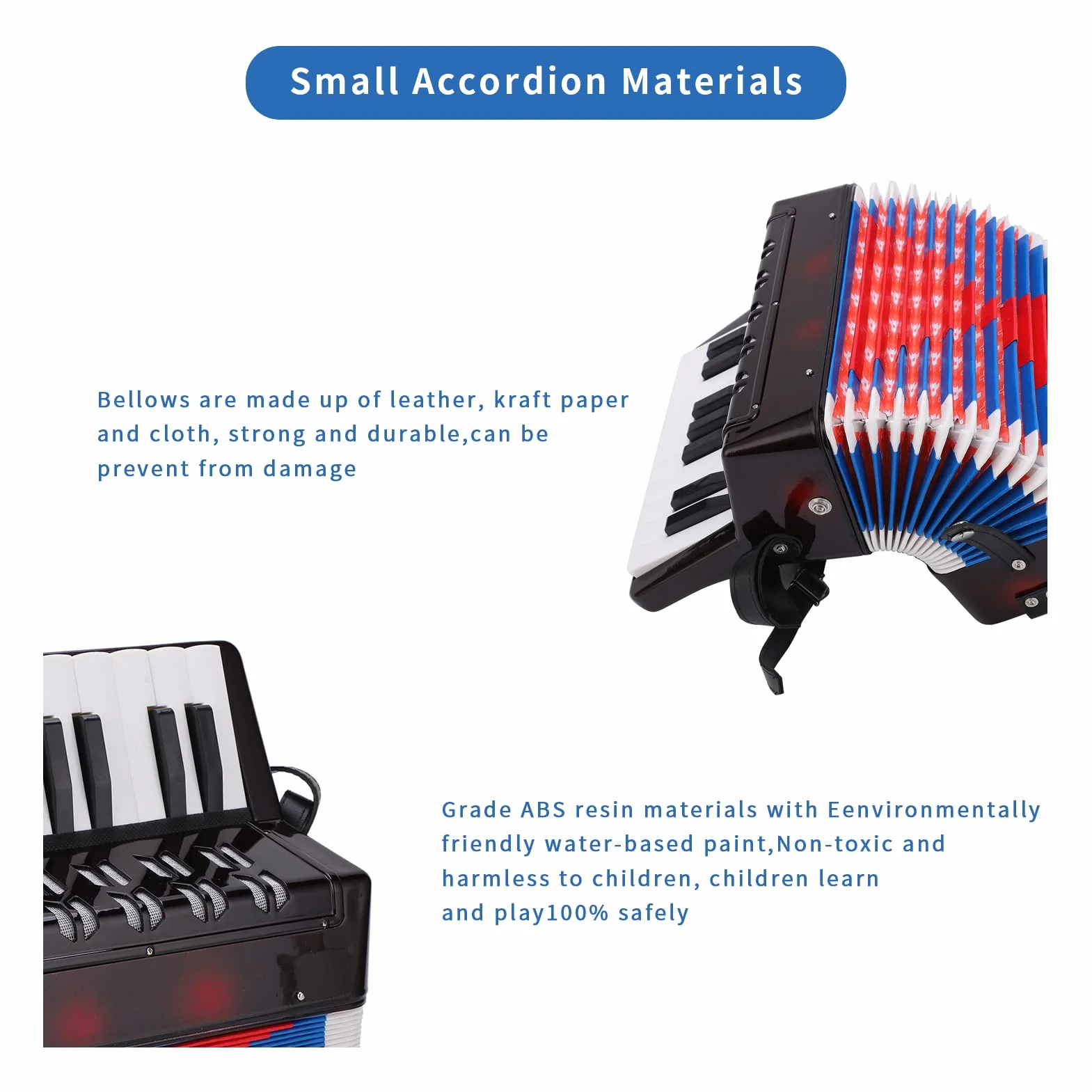 Accordéon Enfant 17-Clé 8 Basse Instrument Jouet avec Sangle en Cuir Rétractable Cadeau Débutants