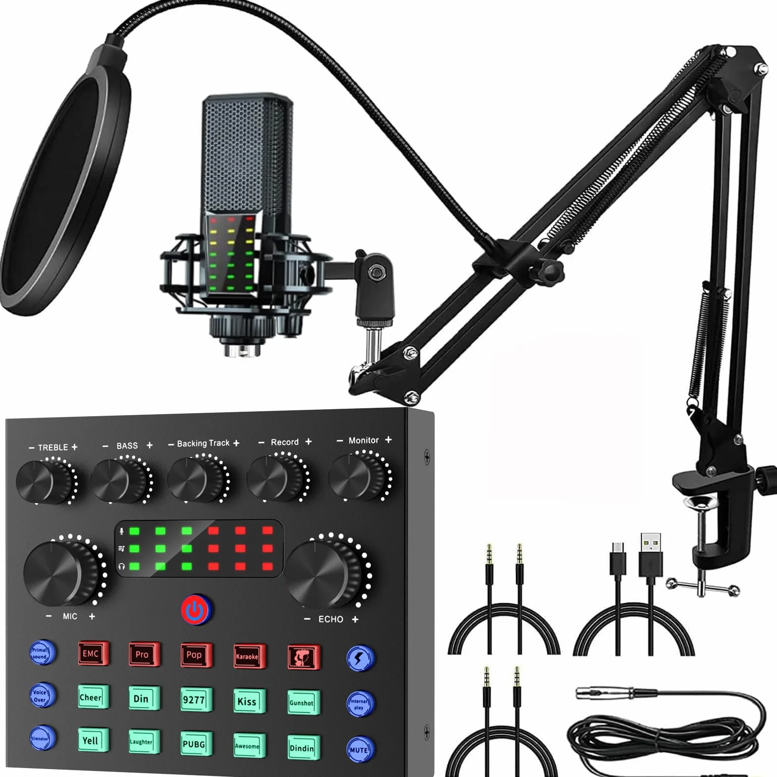 Ensemble de Podcast Micro Gaming Carte Son Karaoke Table de Mixage DJ Set Interface Audio USB Microphone à Condensateur Bluetooth Streaming